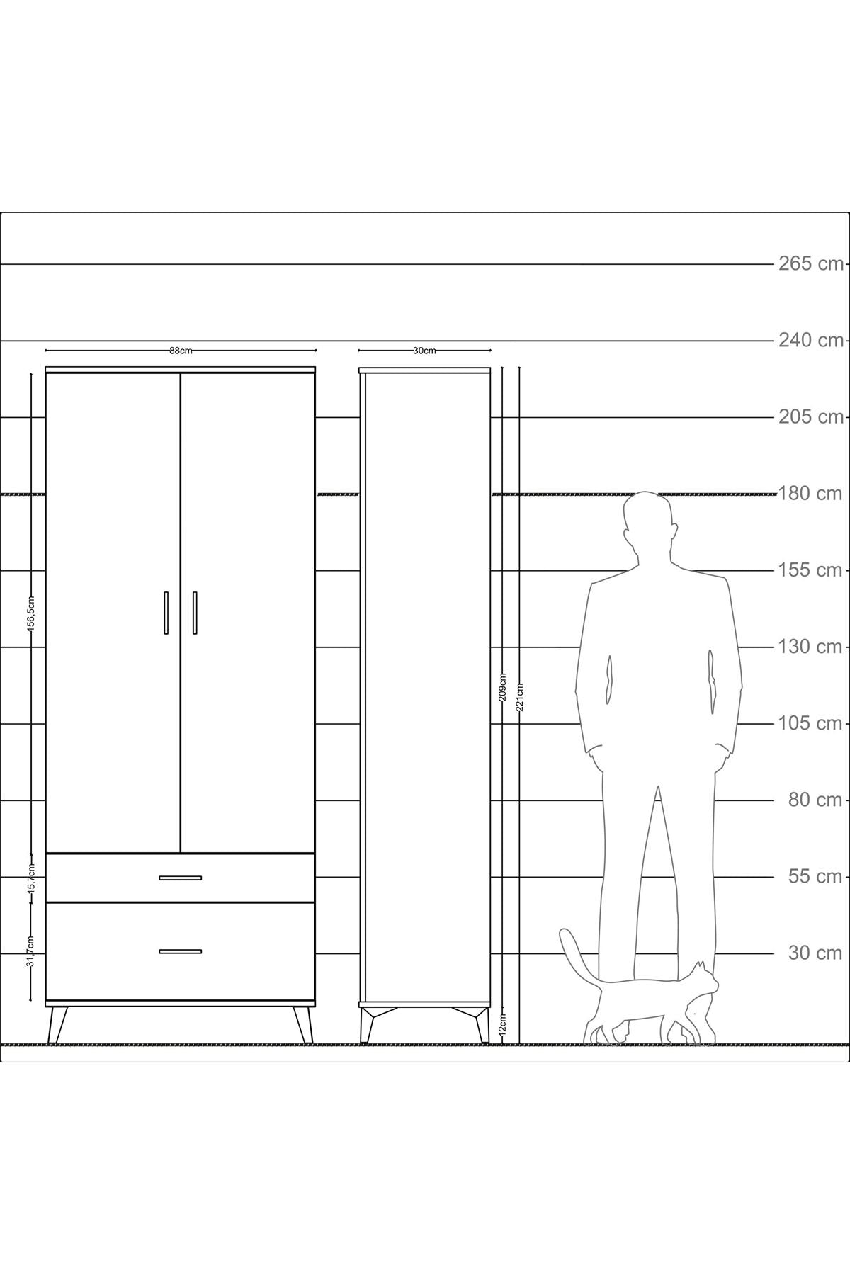 Arges Dolap 2 Raflı 2 Çekmeceli Tek Askılı 88x30x221 - S30M022V2A