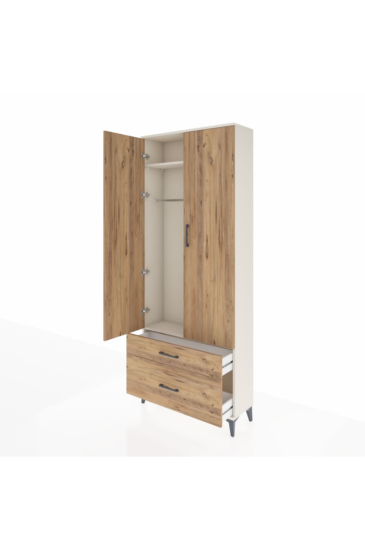 Arges Dolap 2 Raflı 2 Çekmeceli Tek Askılı 88x30x221 - S30M022V3A