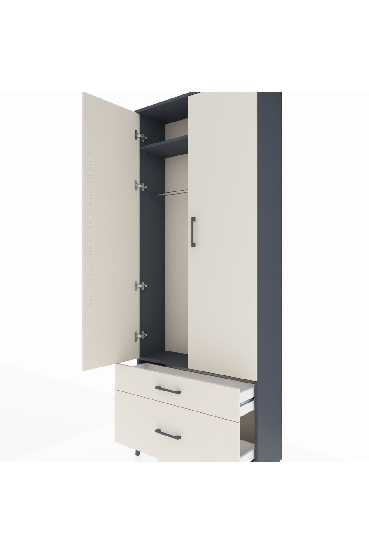 Arges Dolap 2 Raflı 2 Çekmeceli Tek Askılı 88x30x221 - S30M022V4A