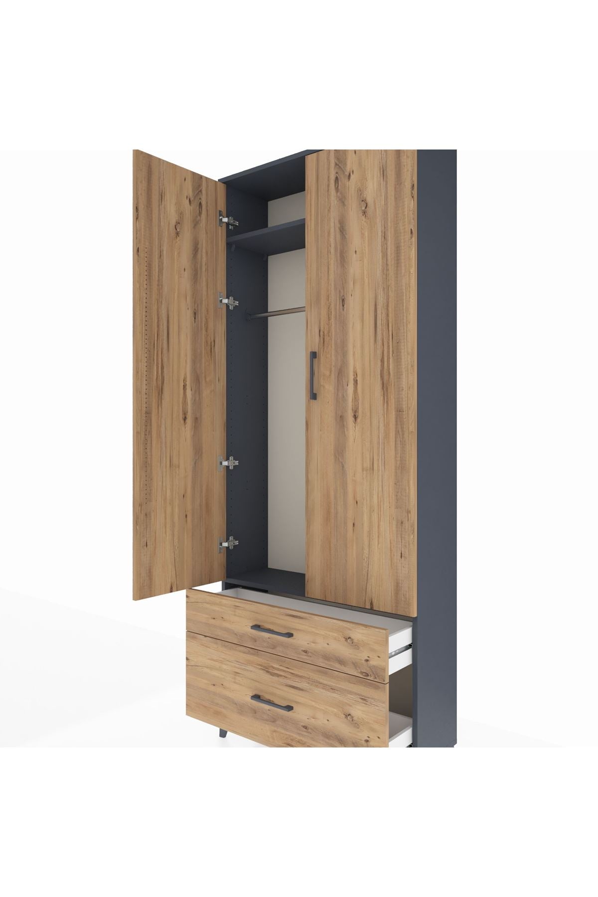 Arges Dolap 2 Raflı 2 Çekmeceli Tek Askılı 88x30x221 - S30M022V6A