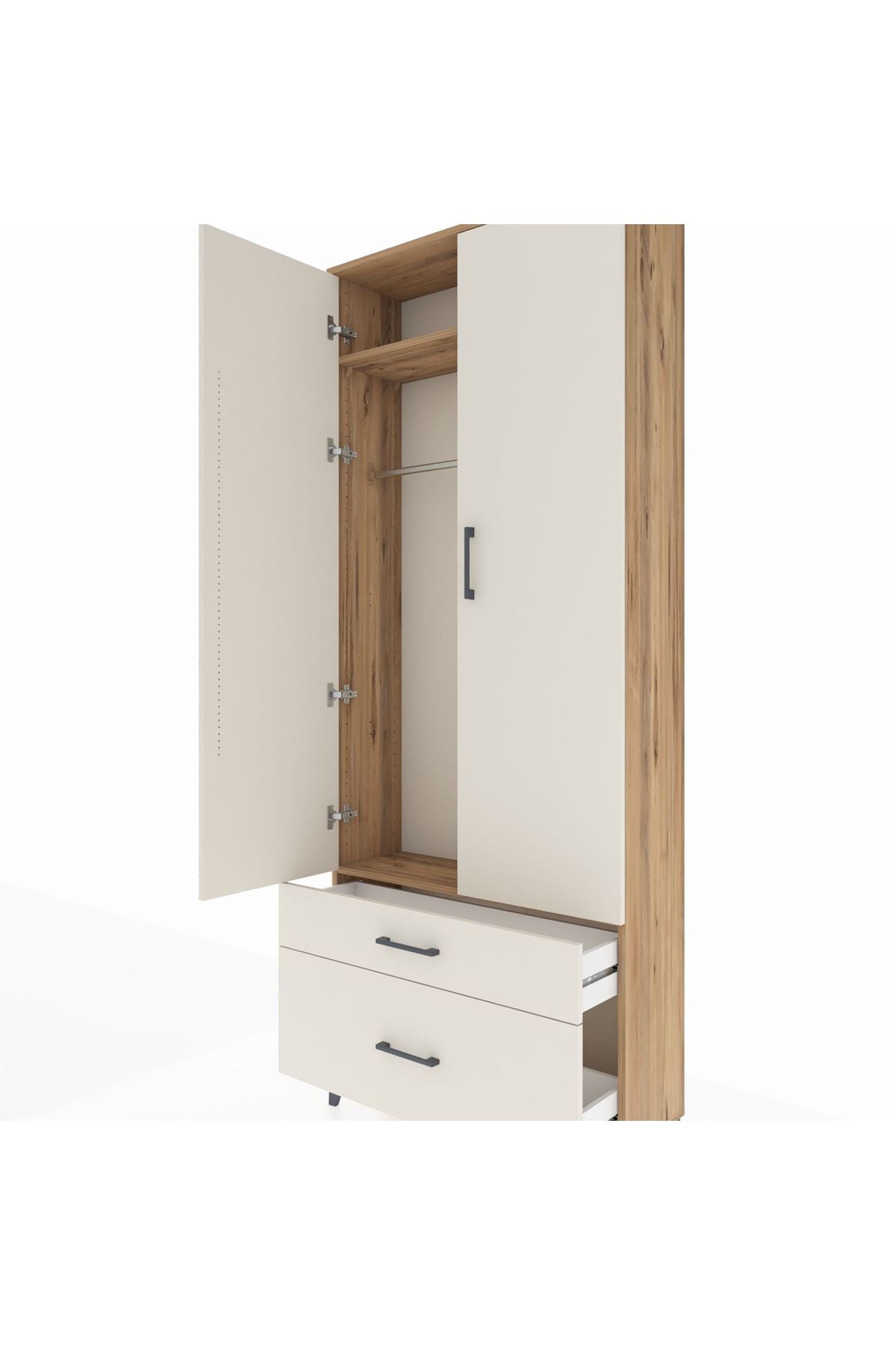 Arges Dolap 2 Raflı 2 Çekmeceli Tek Askılı 88x30x221 - S30M022V7A