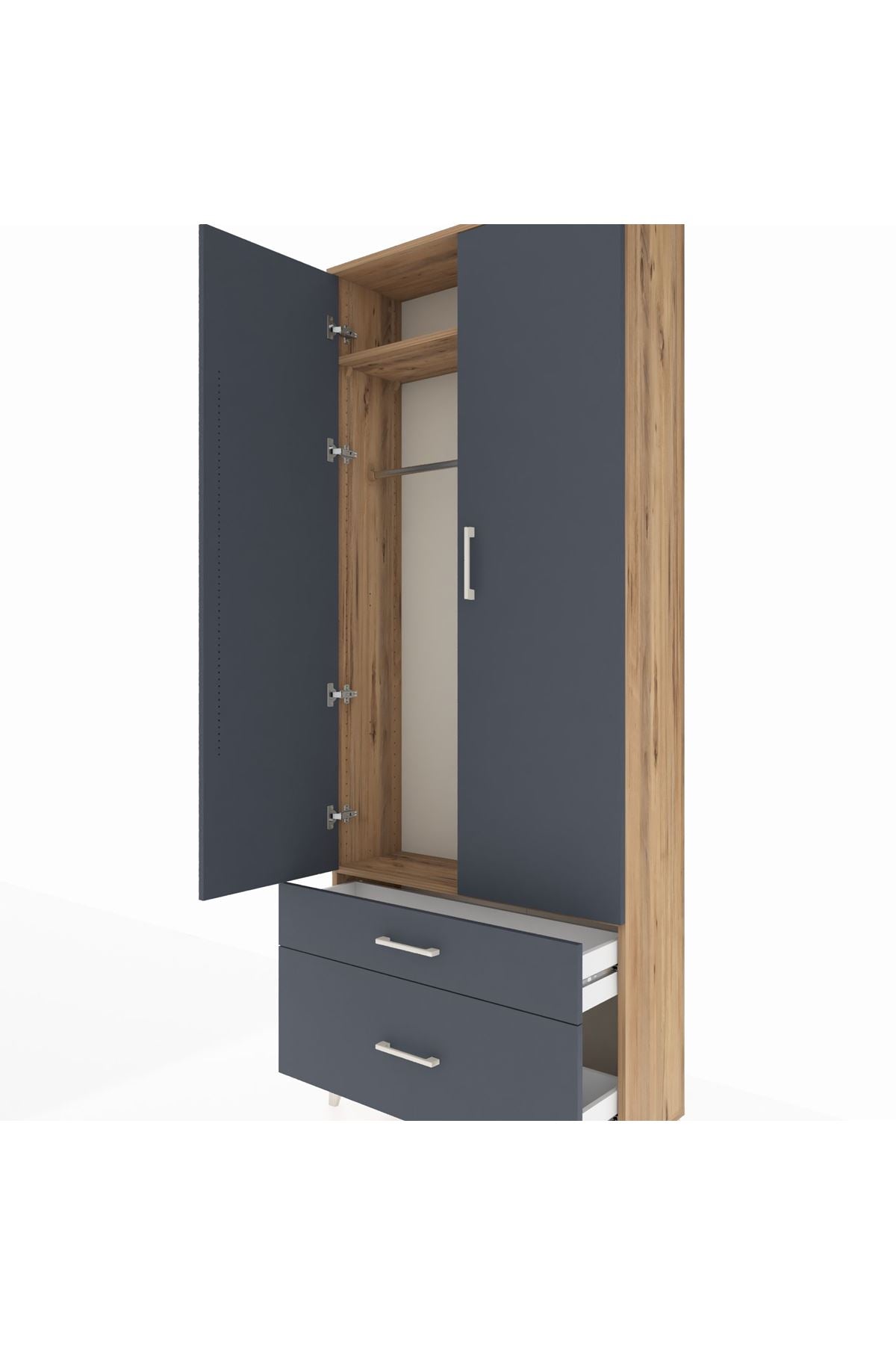 Arges Dolap 2 Raflı 2 Çekmeceli Tek Askılı 88x30x221 - S30M022V8A