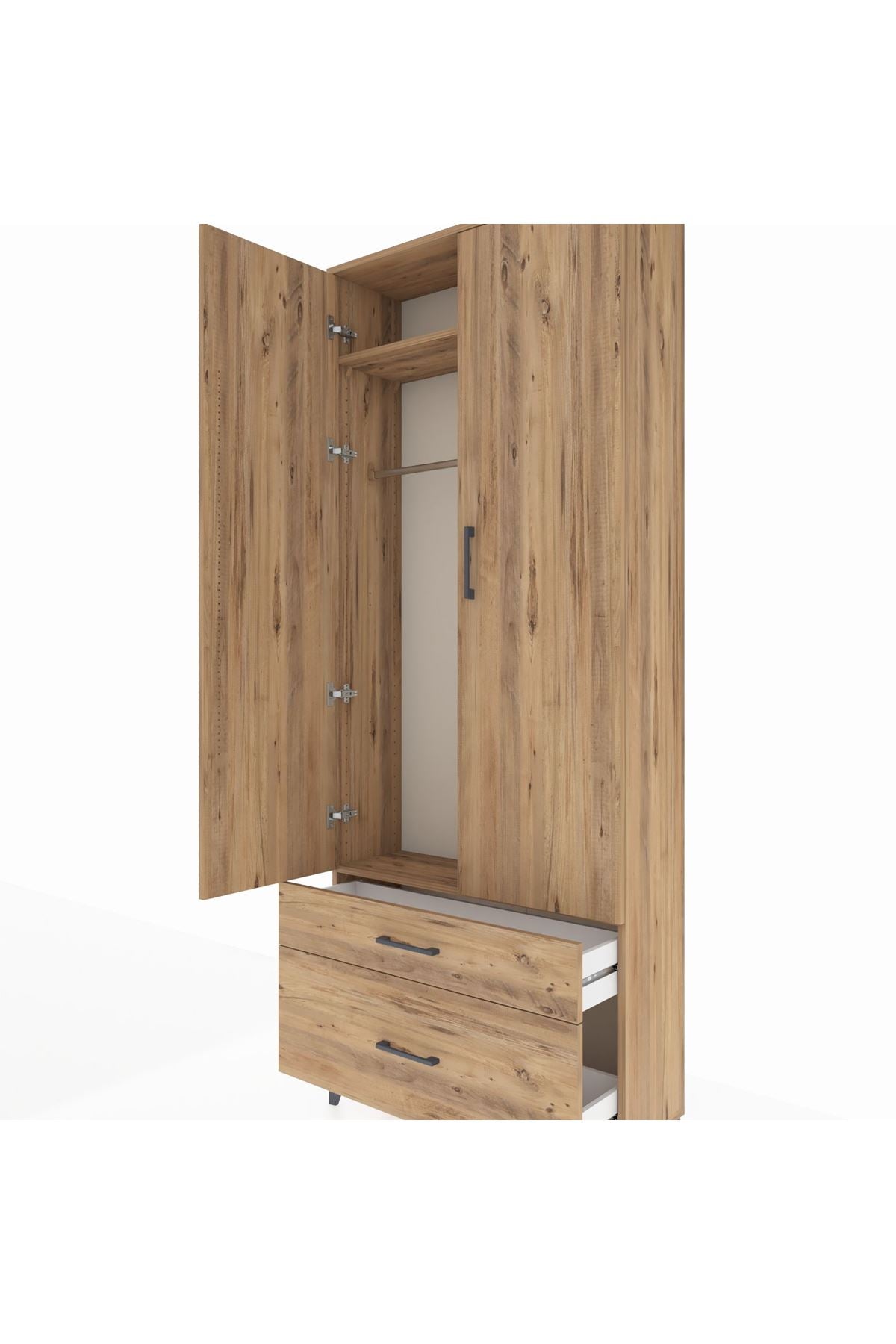 Arges Dolap 2 Raflı 2 Çekmeceli Tek Askılı 88x30x221 - S30M022V9A