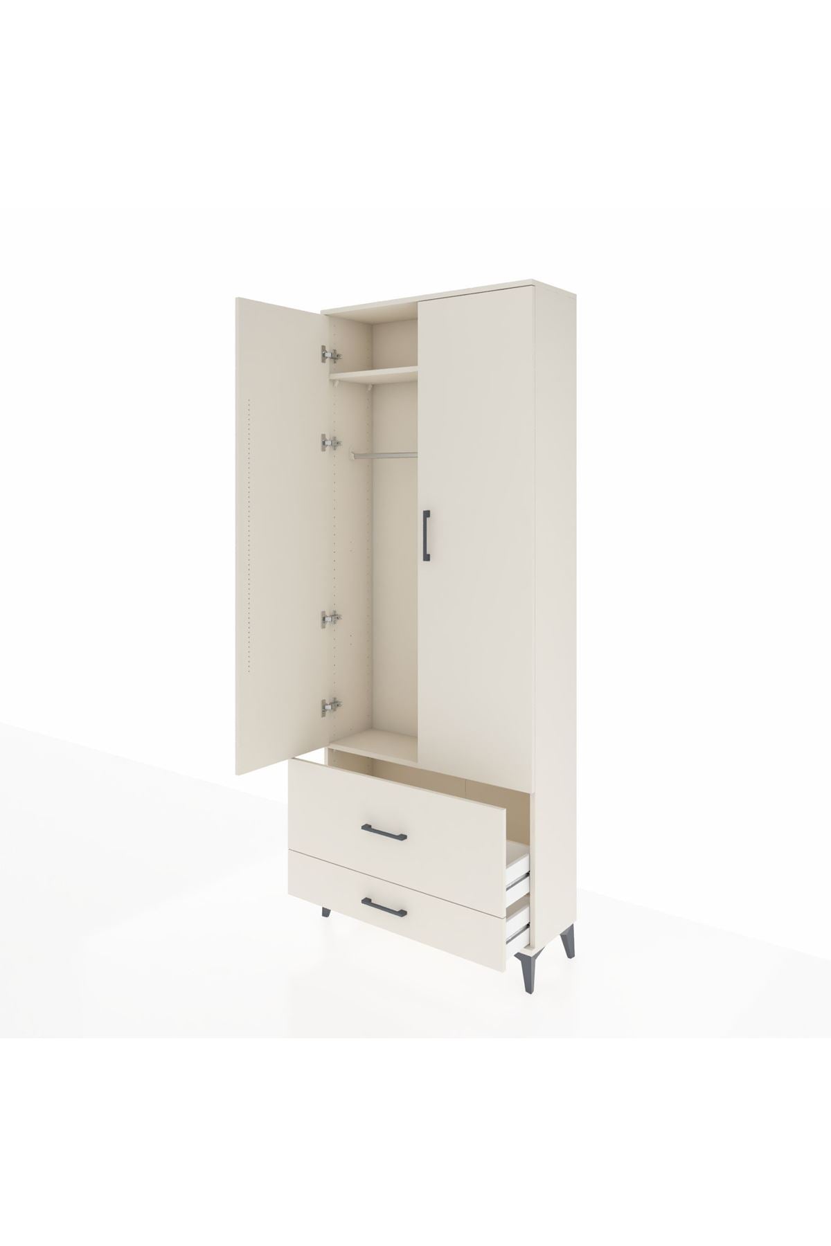 Arges Dolap 2 Raflı 2 Çekmeceli Tek Askılı 88x30x221 - S30M025V1A