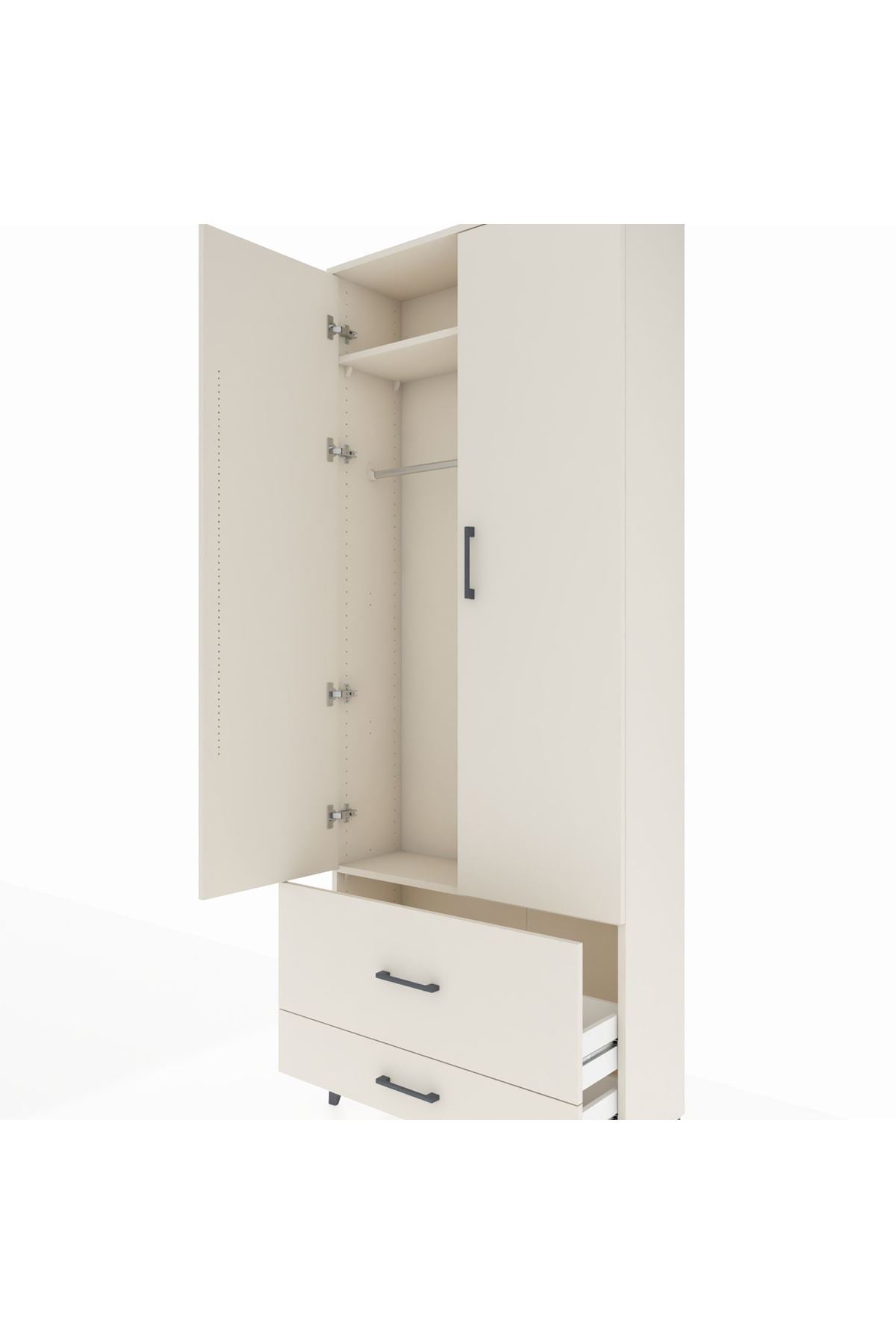 Arges Dolap 2 Raflı 2 Çekmeceli Tek Askılı 88x30x221 - S30M025V1A