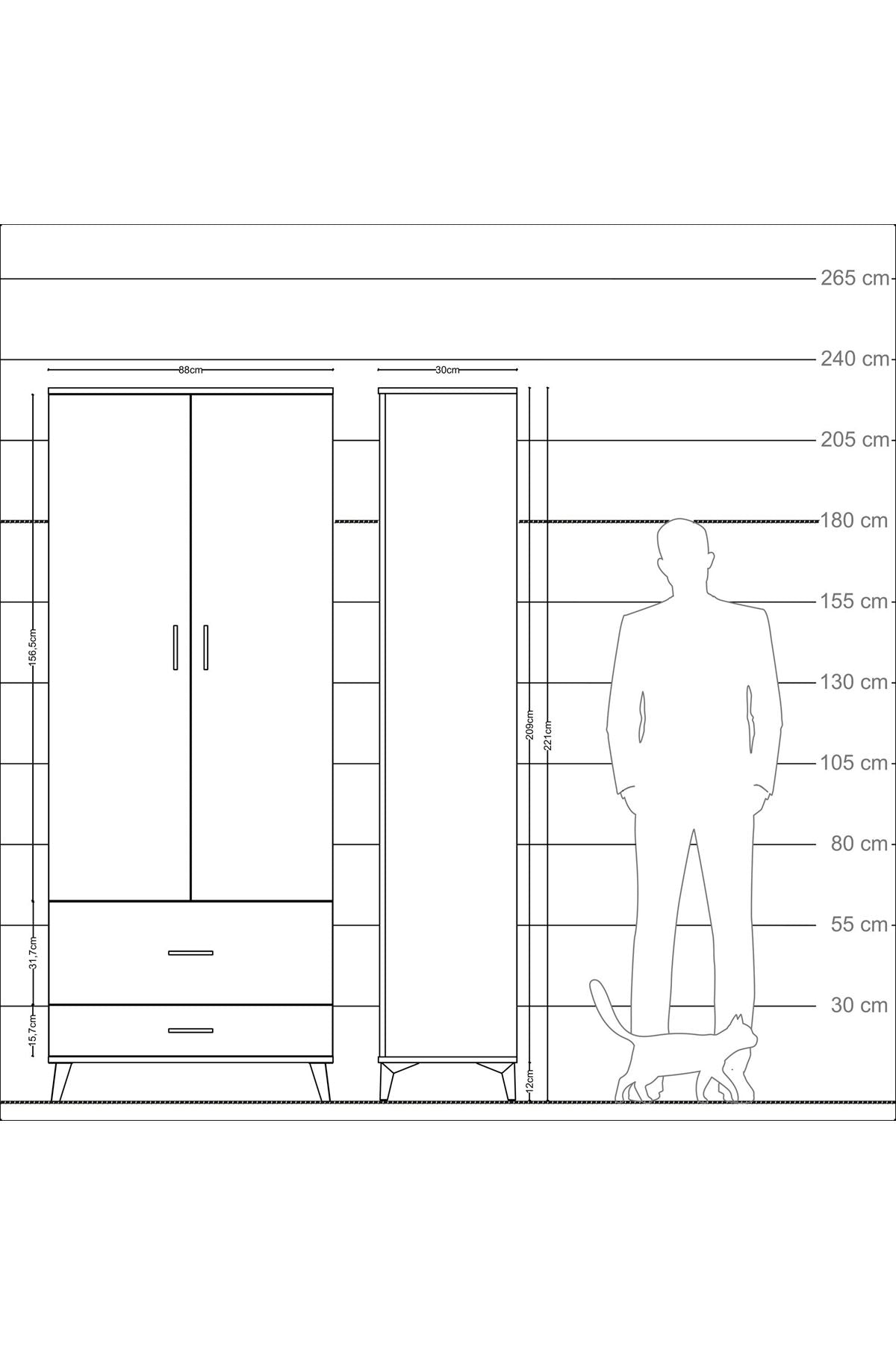 Arges Dolap 2 Raflı 2 Çekmeceli Tek Askılı 88x30x221 - S30M025V1A