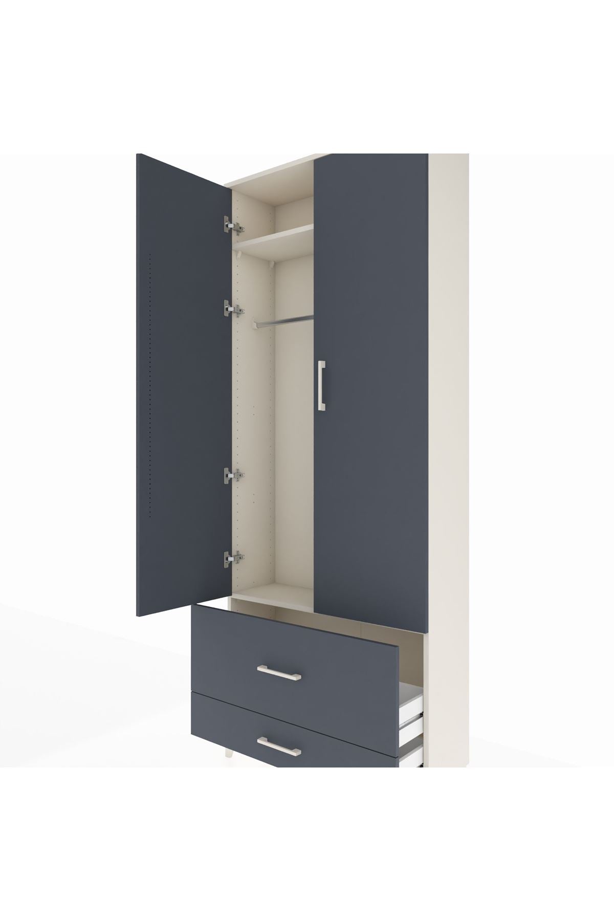 Arges Dolap 2 Raflı 2 Çekmeceli Tek Askılı 88x30x221 - S30M025V2A