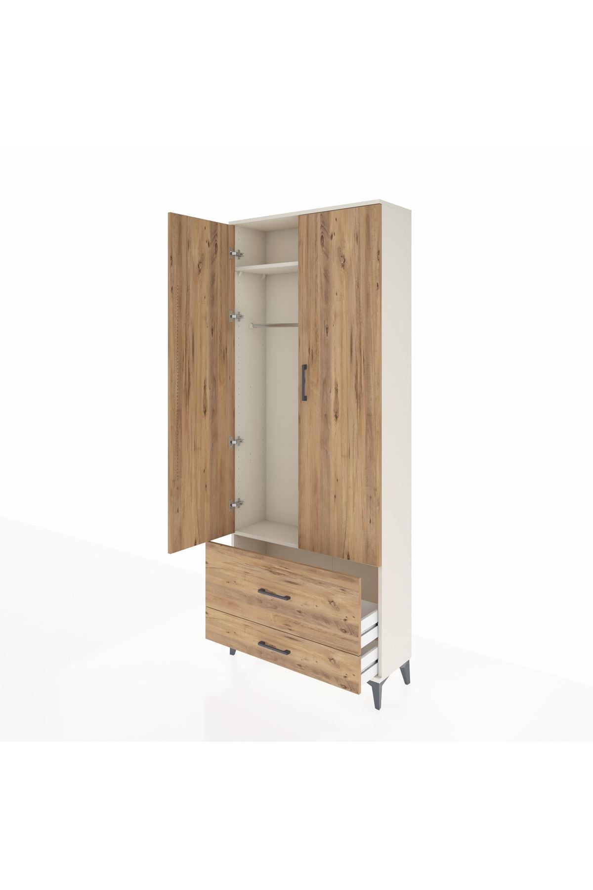 Arges Dolap 2 Raflı 2 Çekmeceli Tek Askılı 88x30x221 - S30M025V3A