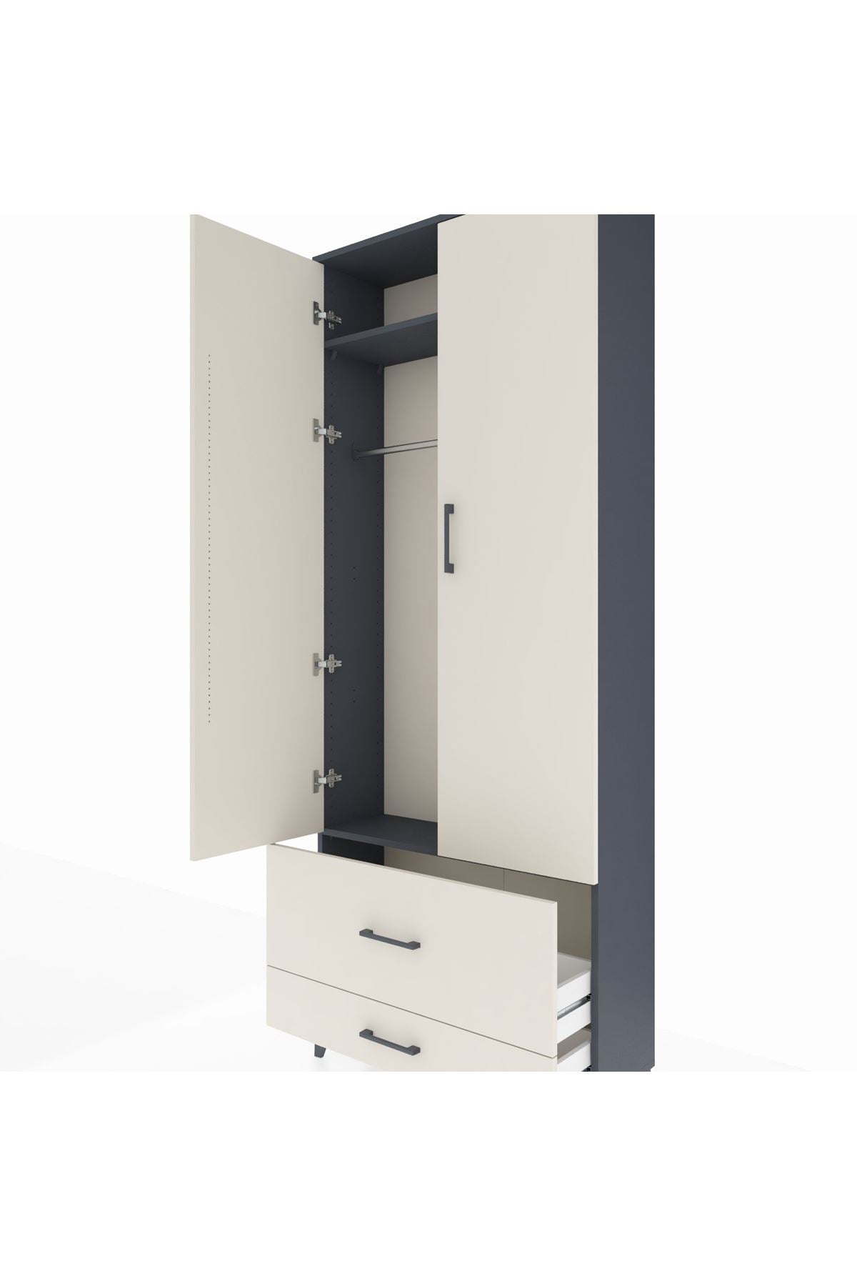 Arges Dolap 2 Raflı 2 Çekmeceli Tek Askılı 88x30x221 - S30M025V4A