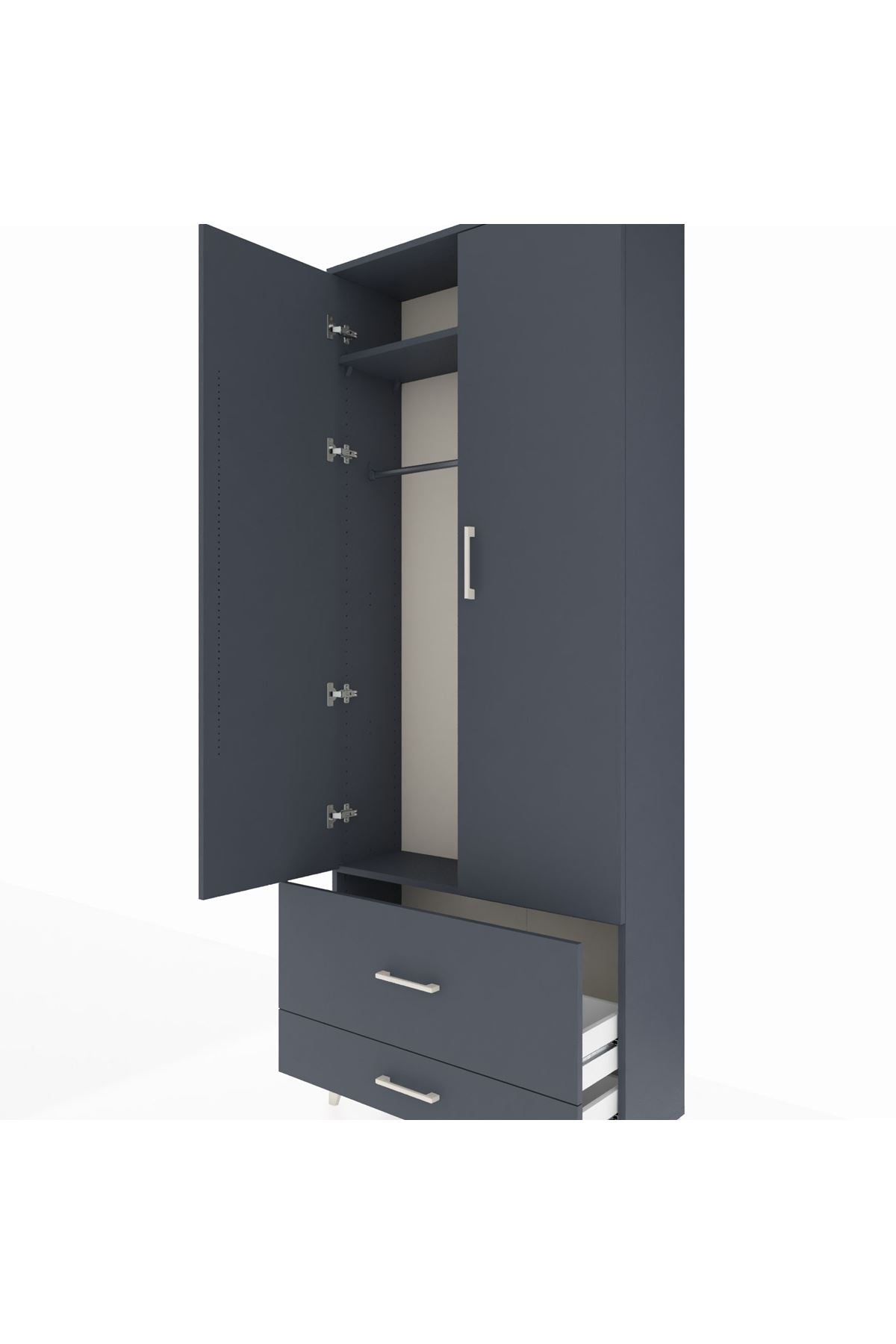 Arges Dolap 2 Raflı 2 Çekmeceli Tek Askılı 88x30x221 - S30M025V5A