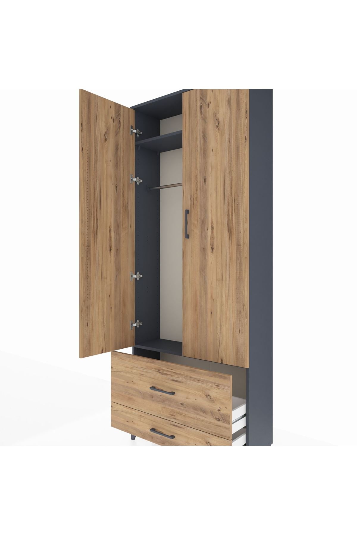 Arges Dolap 2 Raflı 2 Çekmeceli Tek Askılı 88x30x221 - S30M025V6A