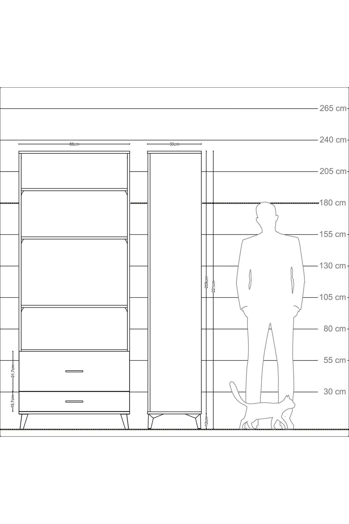Arges Dolap 4 Raflı 2 Çekmeceli 88x30x221 - S30M027V3A