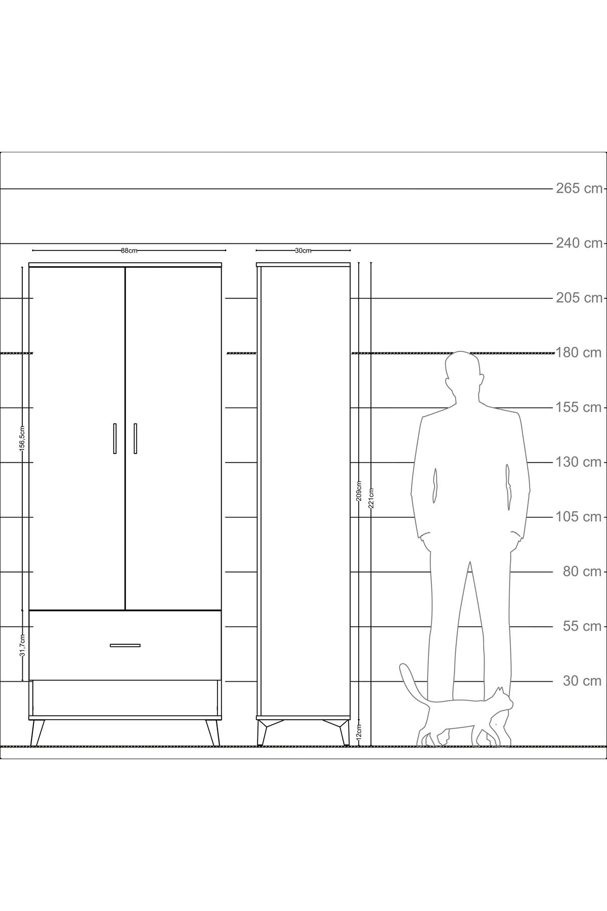 Arges Dolap 4 Raflı Tek Çekmeceli 2 Kapaklı 88x30x221 - S30M029V2A