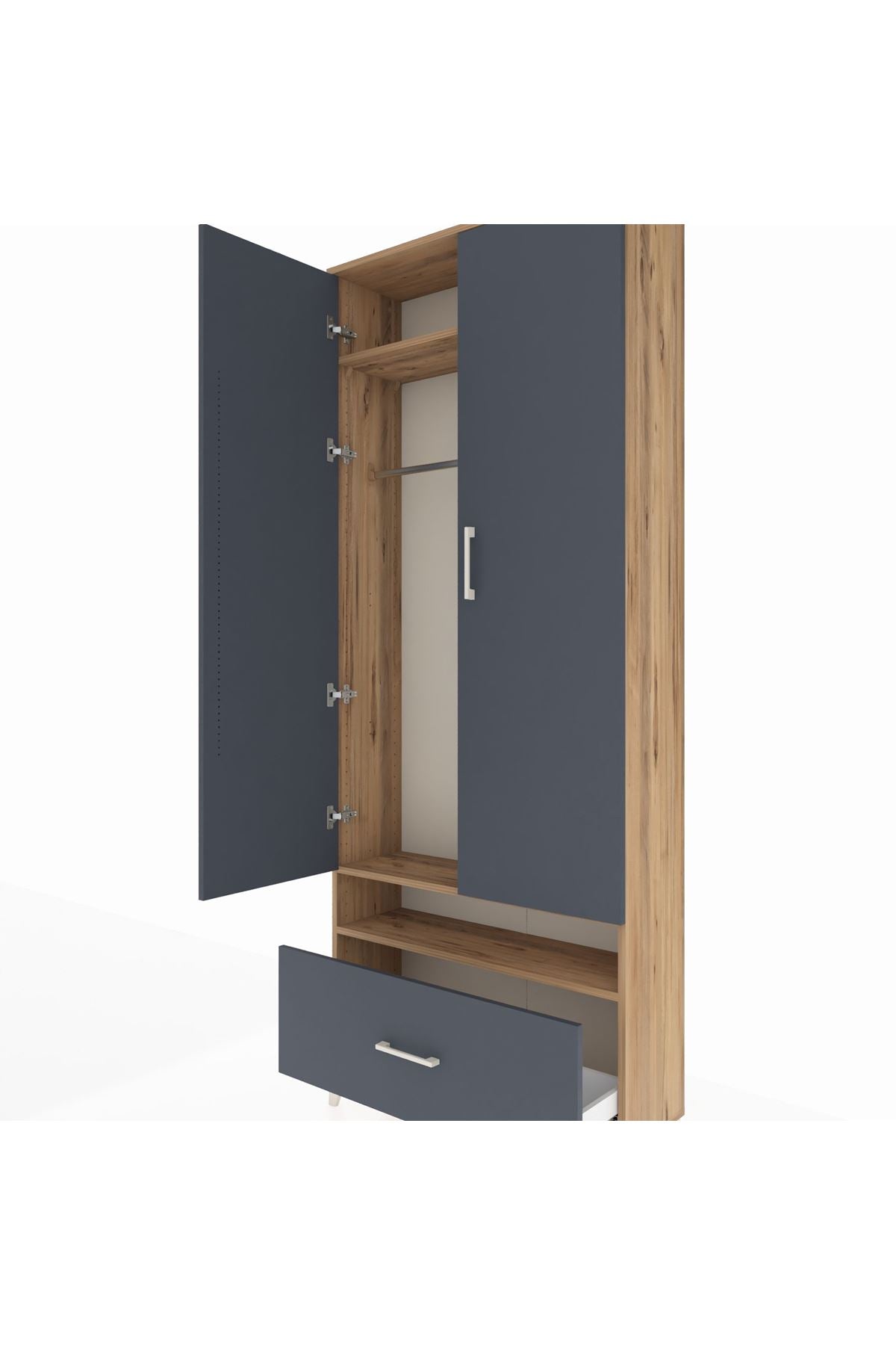 Arges Dolap 3 Raflı Tek Çekmeceli Tek Askılı 88x30x221 - S30M031V8A