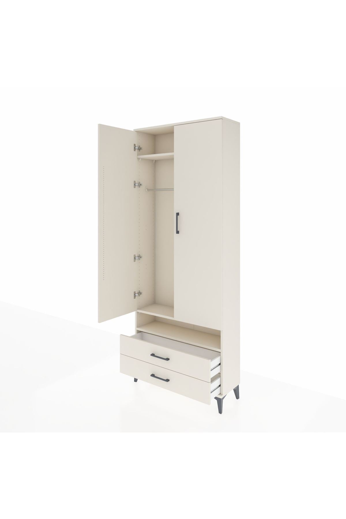 Arges Dolap 3 Raflı 2 Çekmeceli Tek Askılı 88x30x221 - S30M037V1A