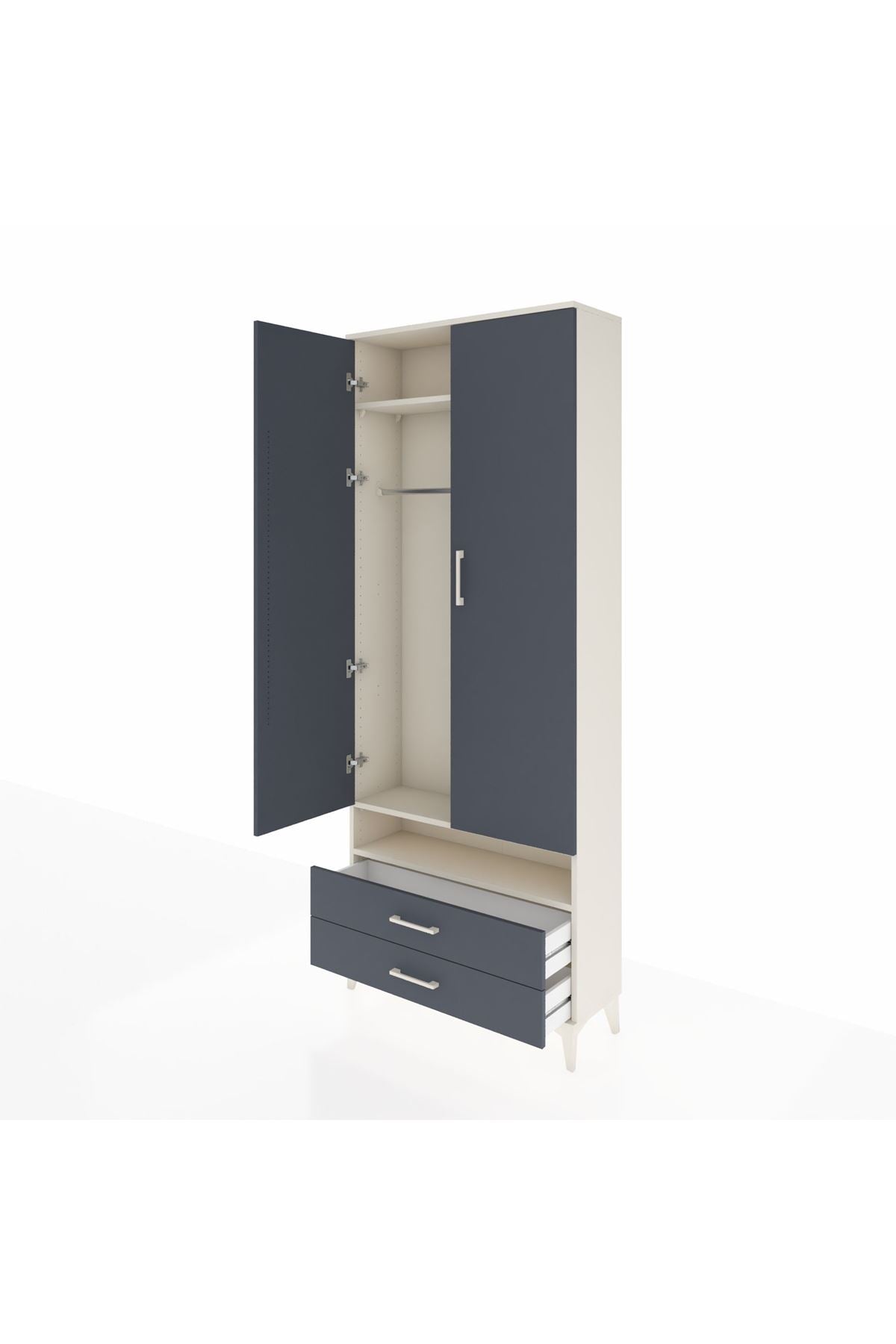 Arges Dolap 3 Raflı 2 Çekmeceli Tek Askılı 88x30x221 - S30M037V2A