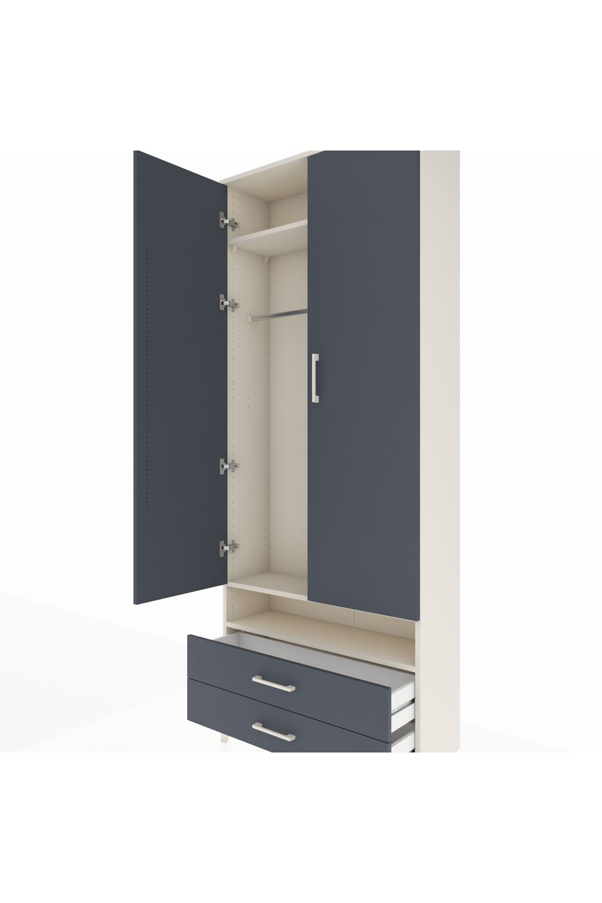 Arges Dolap 3 Raflı 2 Çekmeceli Tek Askılı 88x30x221 - S30M037V2A
