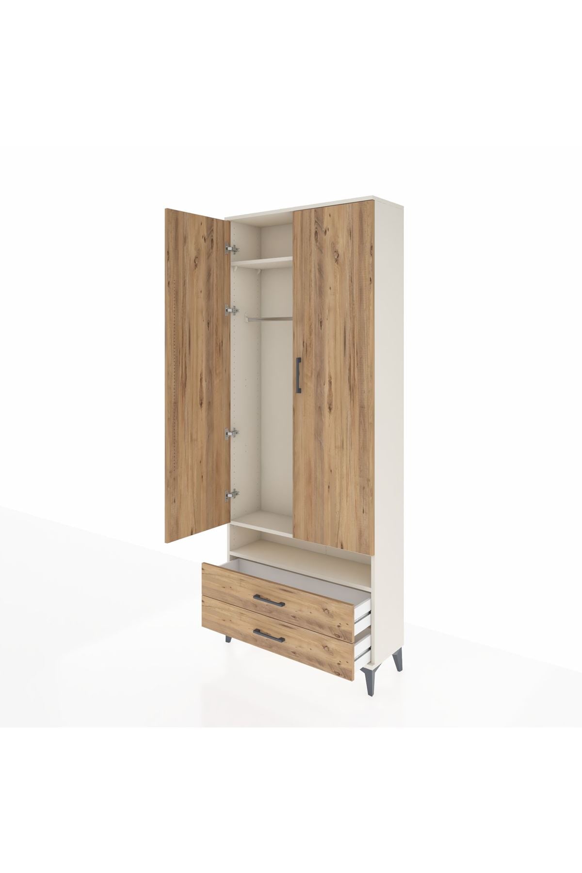 Arges Dolap 3 Raflı 2 Çekmeceli Tek Askılı 88x30x221 - S30M037V3A