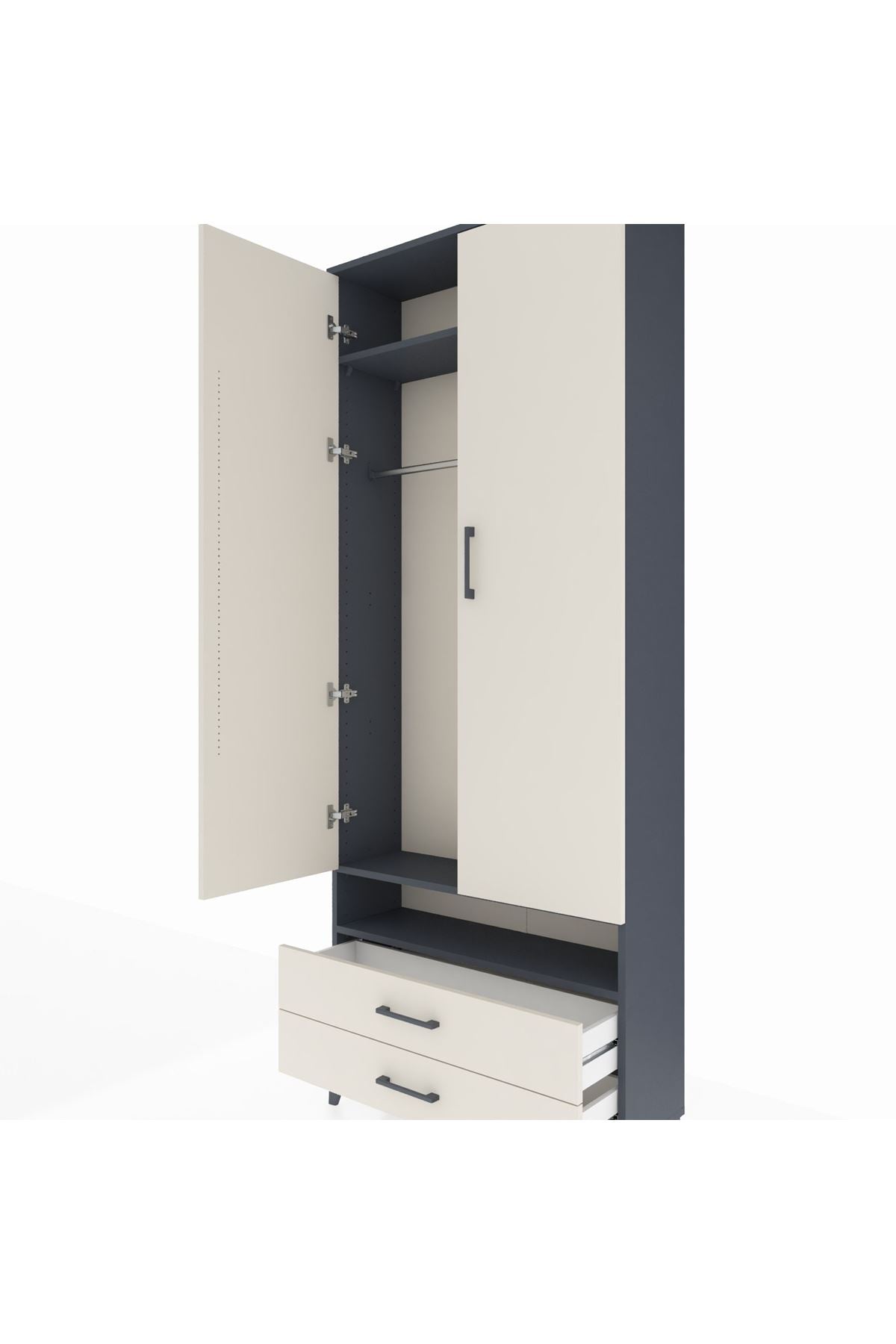 Arges Dolap 3 Raflı 2 Çekmeceli Tek Askılı 88x30x221 - S30M037V4A