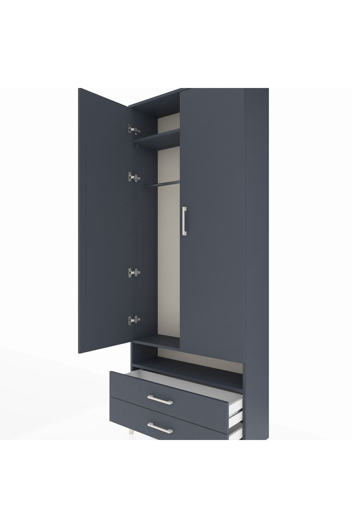 Arges Dolap 3 Raflı 2 Çekmeceli Tek Askılı 88x30x221 - S30M037V5A