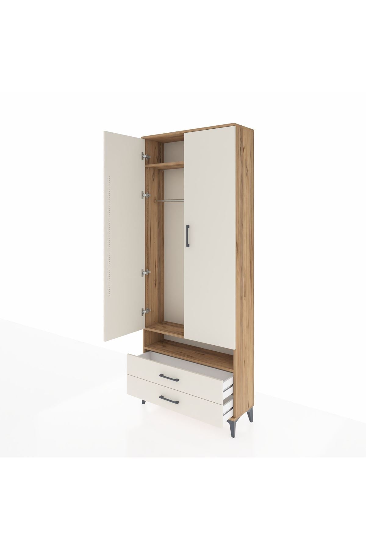 Arges Dolap 3 Raflı 2 Çekmeceli Tek Askılı 88x30x221 - S30M037V7A