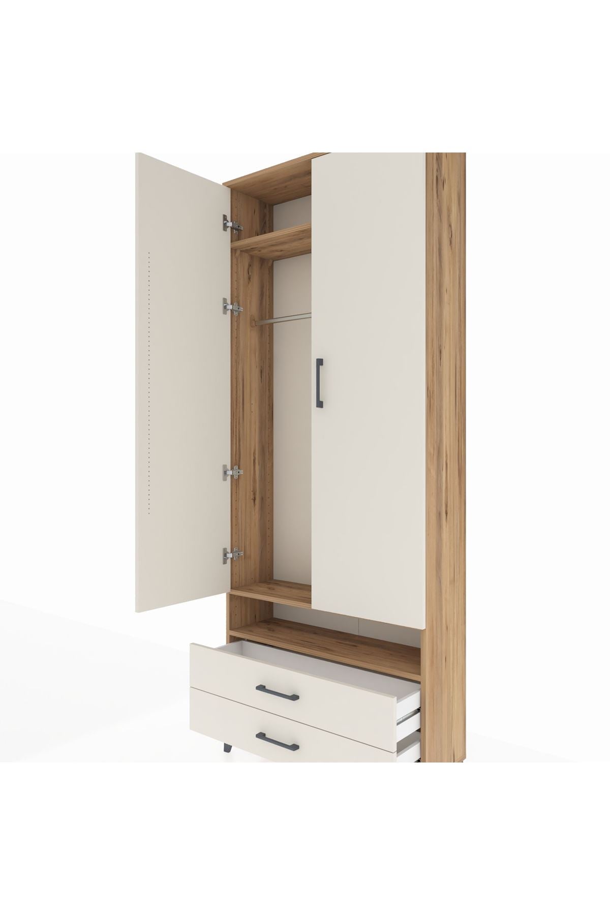 Arges Dolap 3 Raflı 2 Çekmeceli Tek Askılı 88x30x221 - S30M037V7A