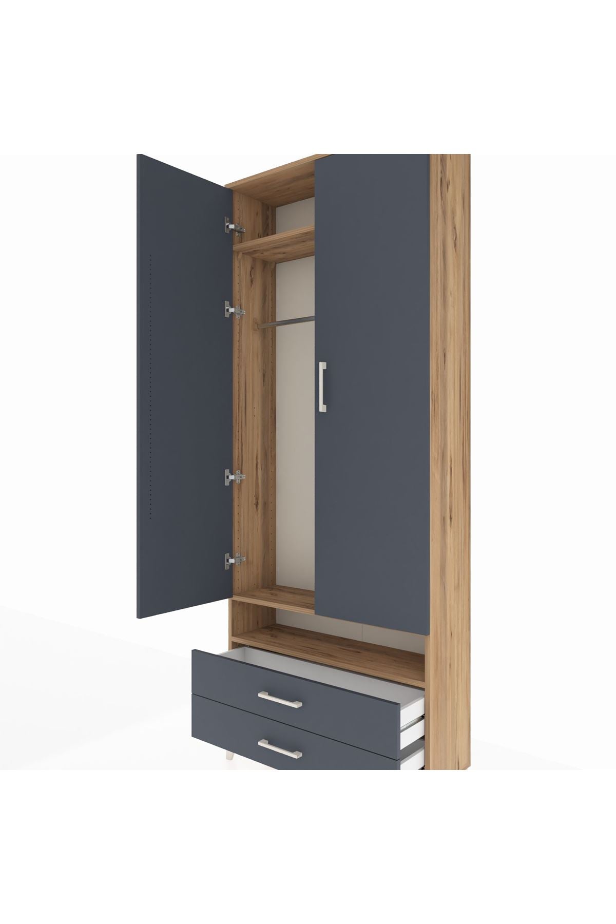 Arges Dolap 3 Raflı 2 Çekmeceli Tek Askılı 88x30x221 - S30M037V8A
