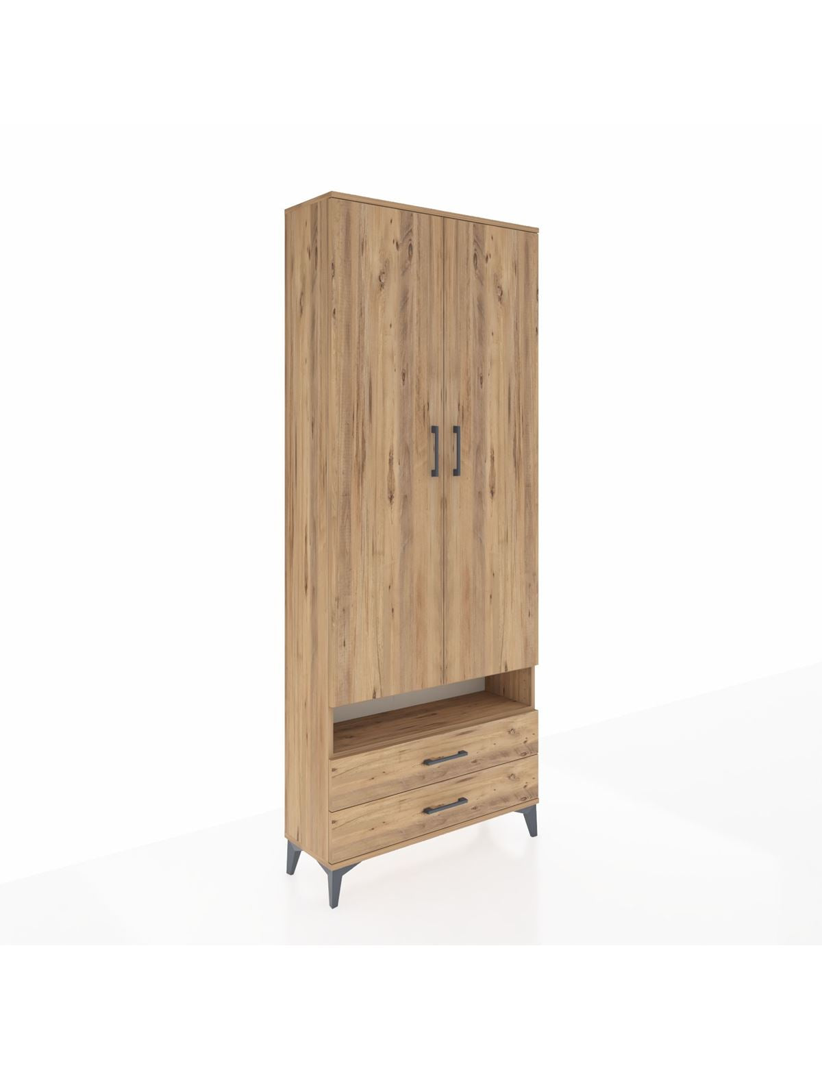 Arges Dolap 3 Raflı 2 Çekmeceli Tek Askılı 88x30x221 - S30M037V9A