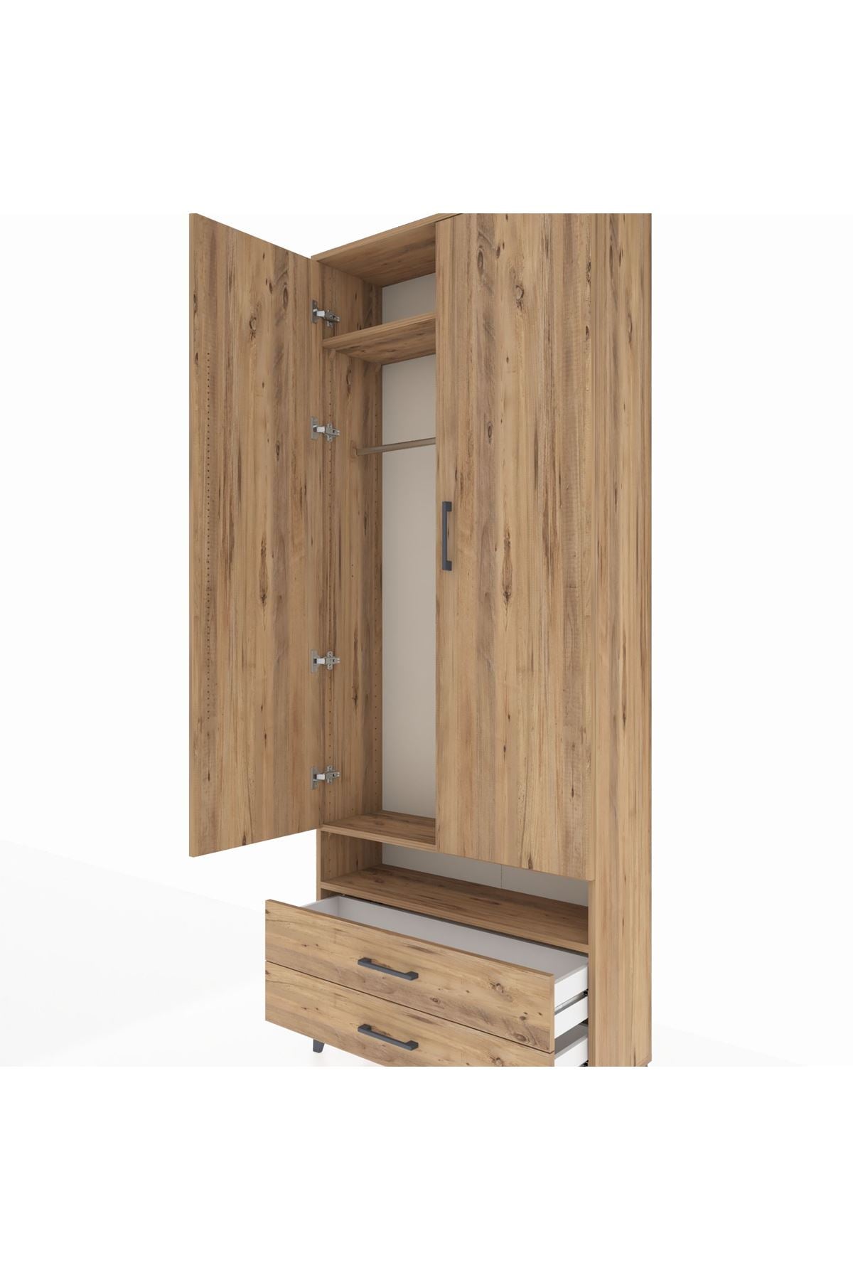 Arges Dolap 3 Raflı 2 Çekmeceli Tek Askılı 88x30x221 - S30M037V9A