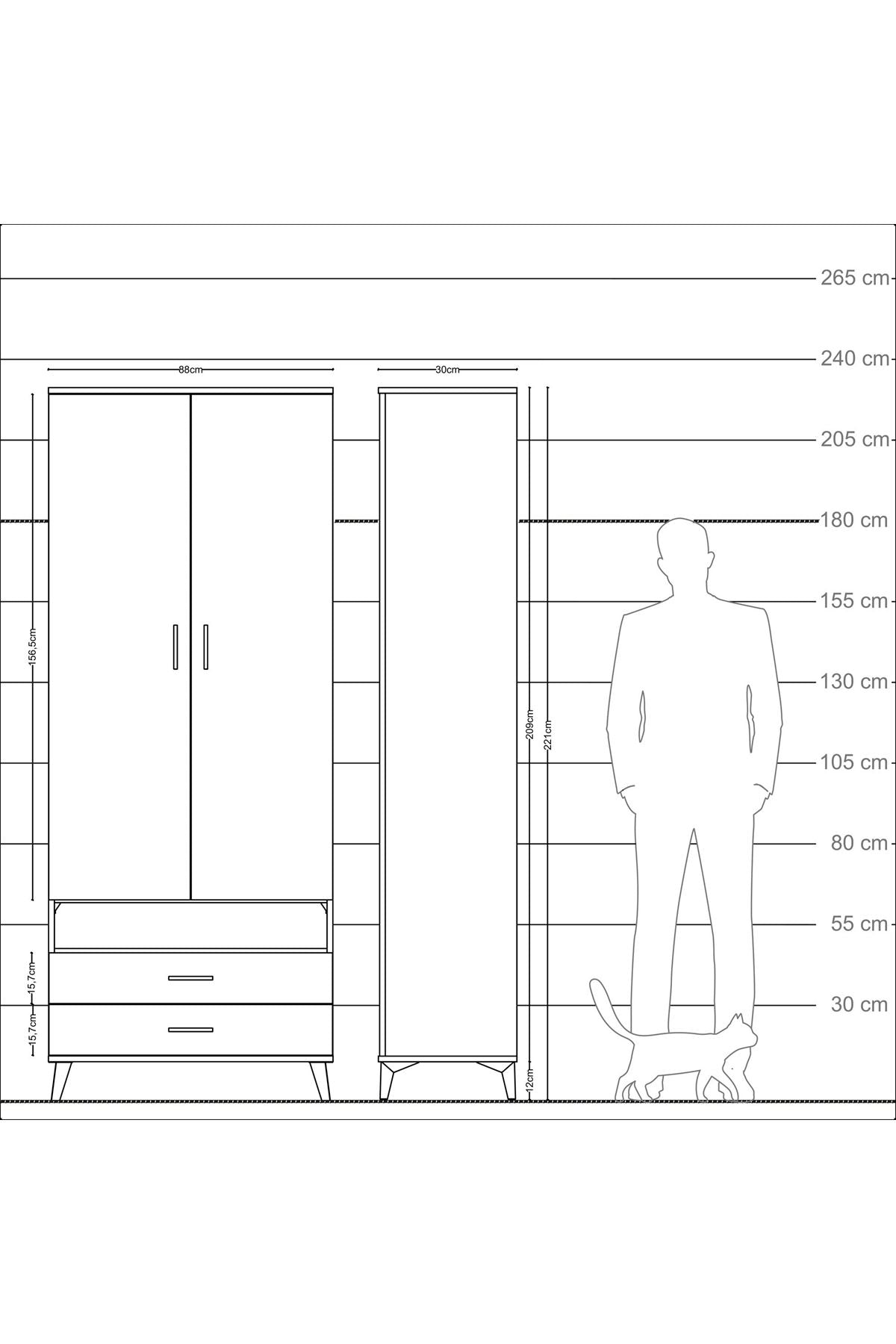 Arges Dolap 5 Raflı 2 Çekmeceli 2 Kapaklı 88x30x221 - S30M038V9A
