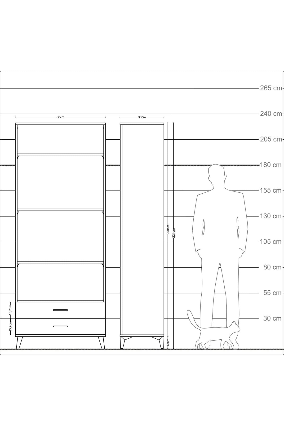 Arges Dolap 4 Raflı 2 Çekmeceli 88x30x221 - S30M039V5A