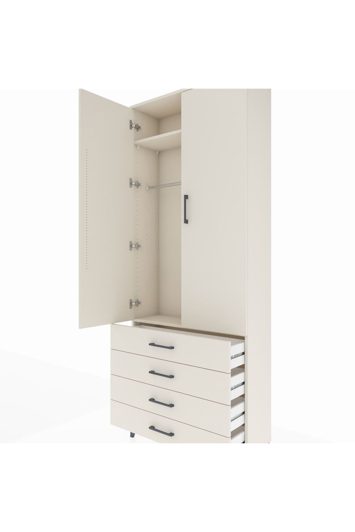 Arges Dolap 2 Raflı 4 Çekmeceli Tek Askılı 88x30x221 - S30M043V1A