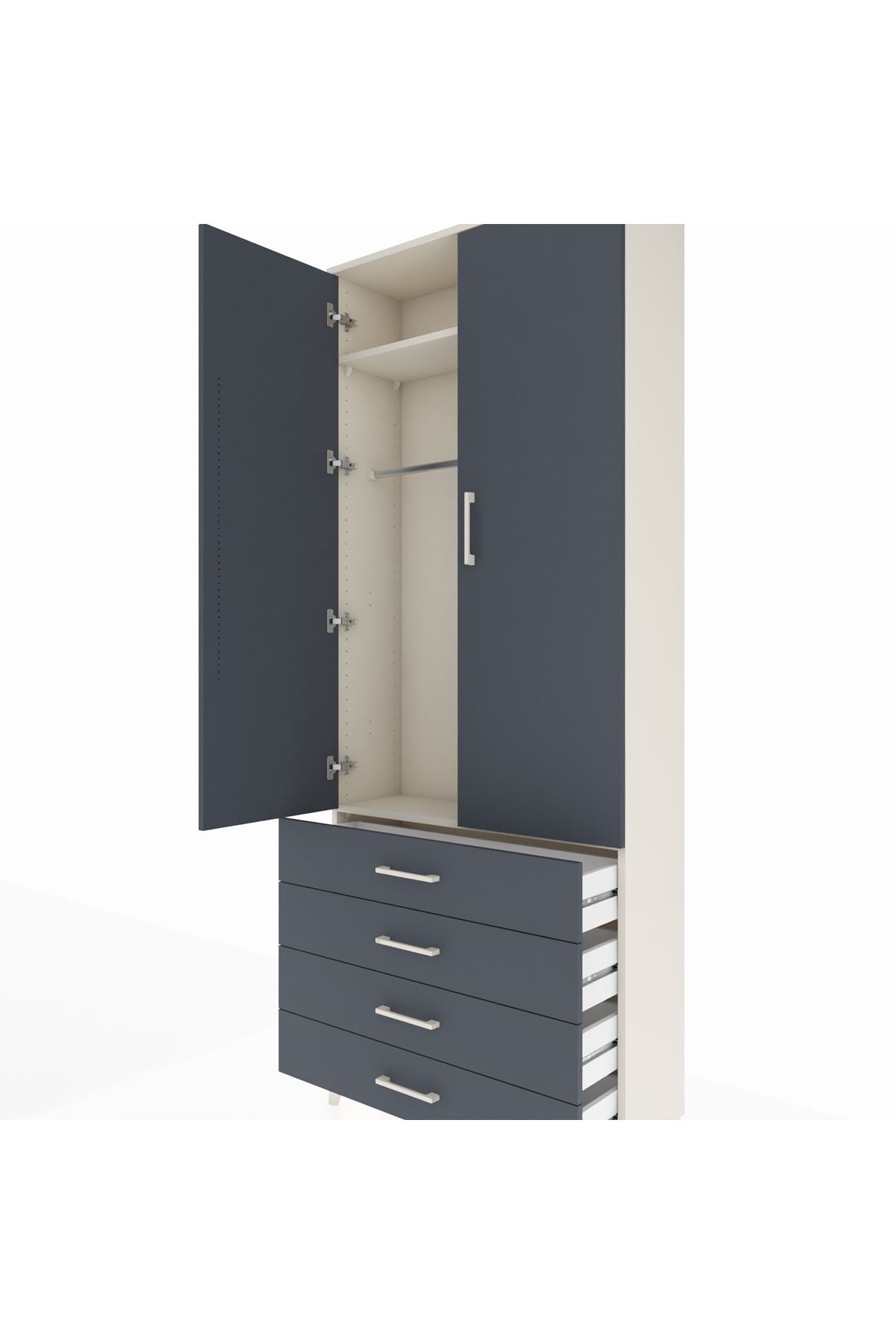 Arges Dolap 2 Raflı 4 Çekmeceli Tek Askılı 88x30x221 - S30M043V2A