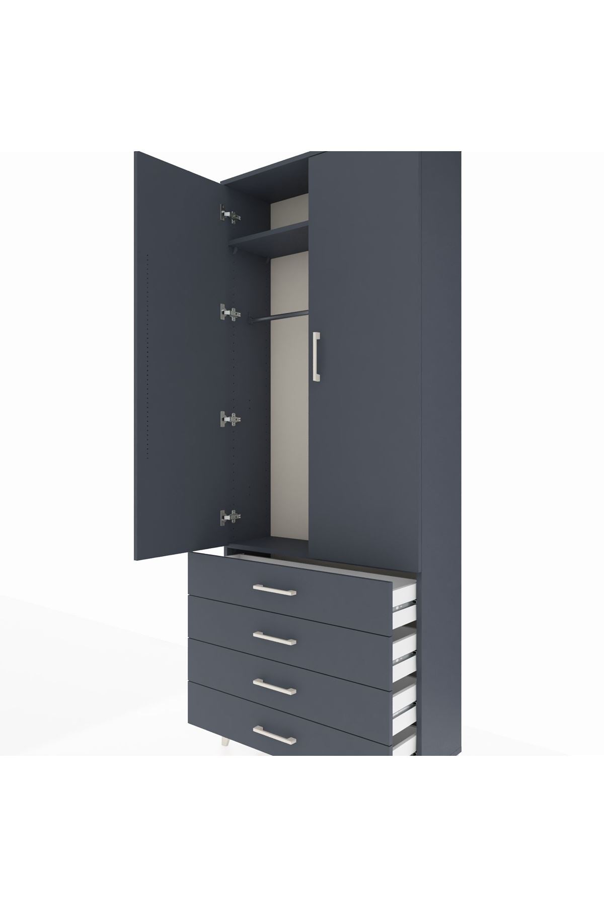 Arges Dolap 2 Raflı 4 Çekmeceli Tek Askılı 88x30x221 - S30M043V5A