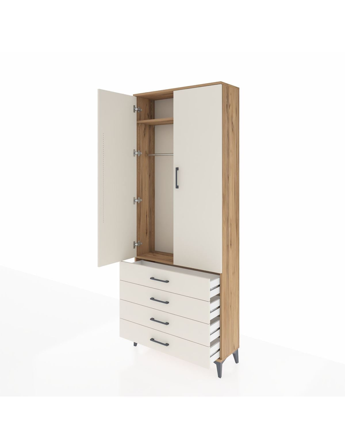 Arges Dolap 2 Raflı 4 Çekmeceli Tek Askılı 88x30x221 - S30M043V7A