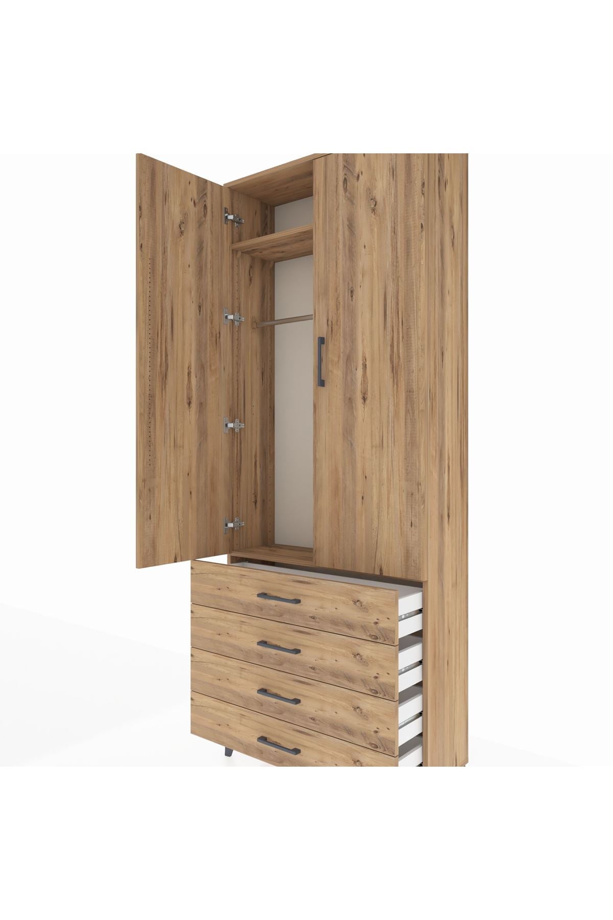 Arges Dolap 2 Raflı 4 Çekmeceli Tek Askılı 88x30x221 - S30M043V9A