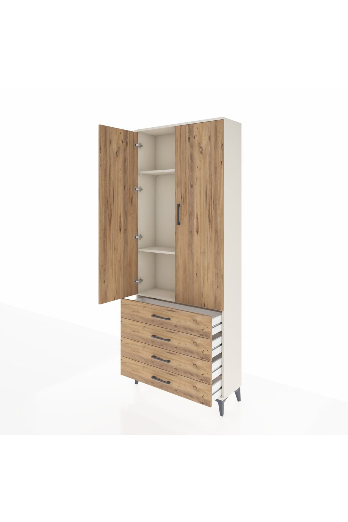 Arges Dolap 3 Raflı 4 Çekmeceli 2 Kapaklı 88x30x221 - S30M044V3A