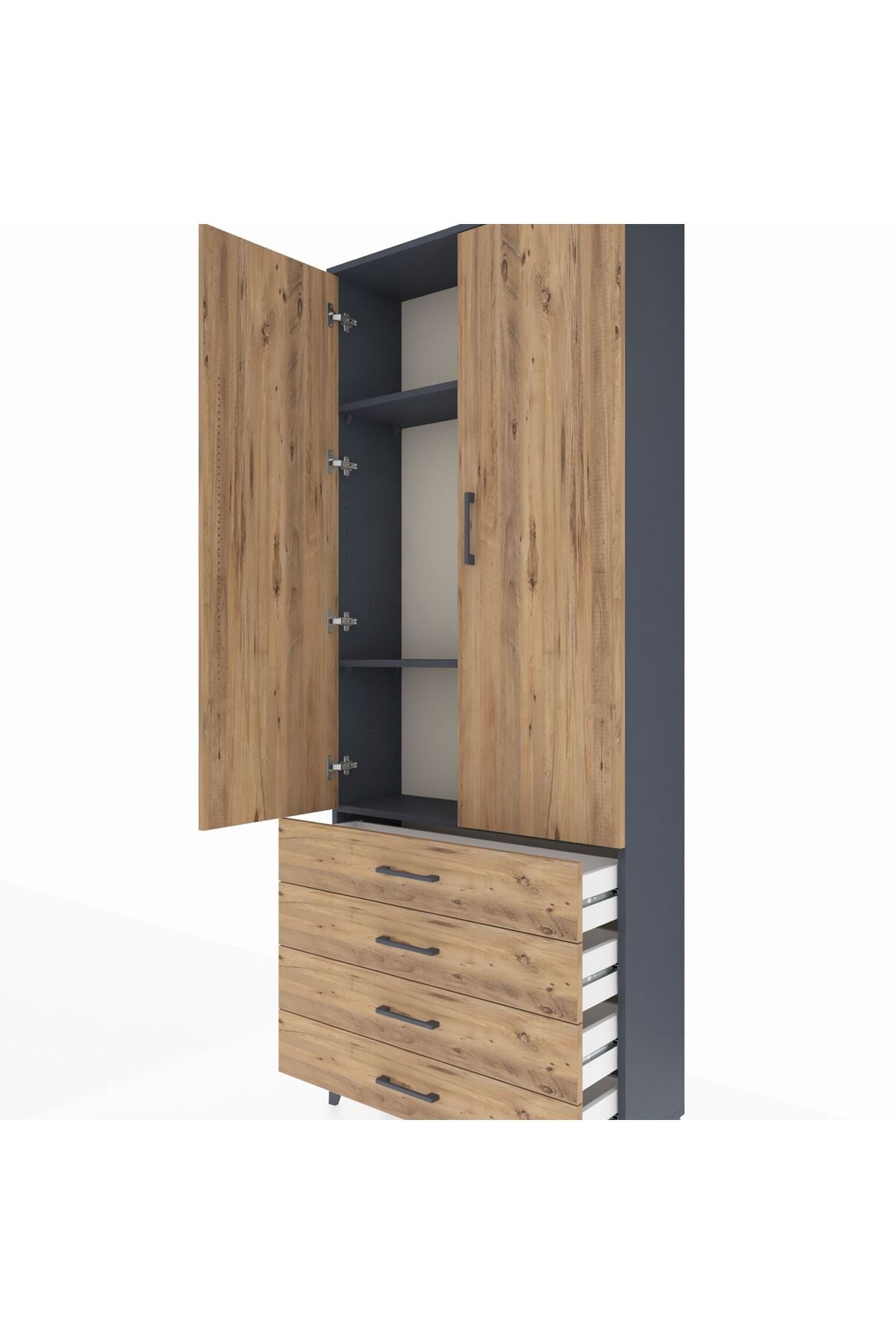 Arges Dolap 3 Raflı 4 Çekmeceli 2 Kapaklı 88x30x221 - S30M044V6A