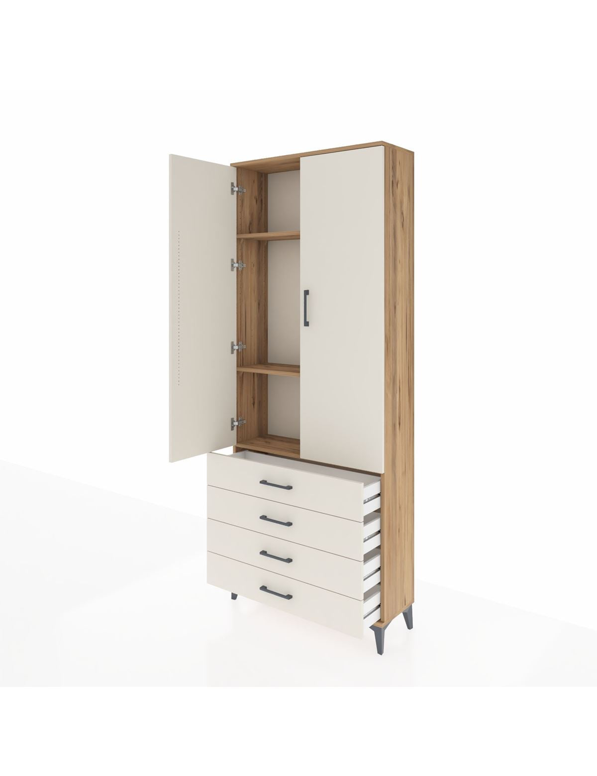 Arges Dolap 3 Raflı 4 Çekmeceli 2 Kapaklı 88x30x221 - S30M044V7A