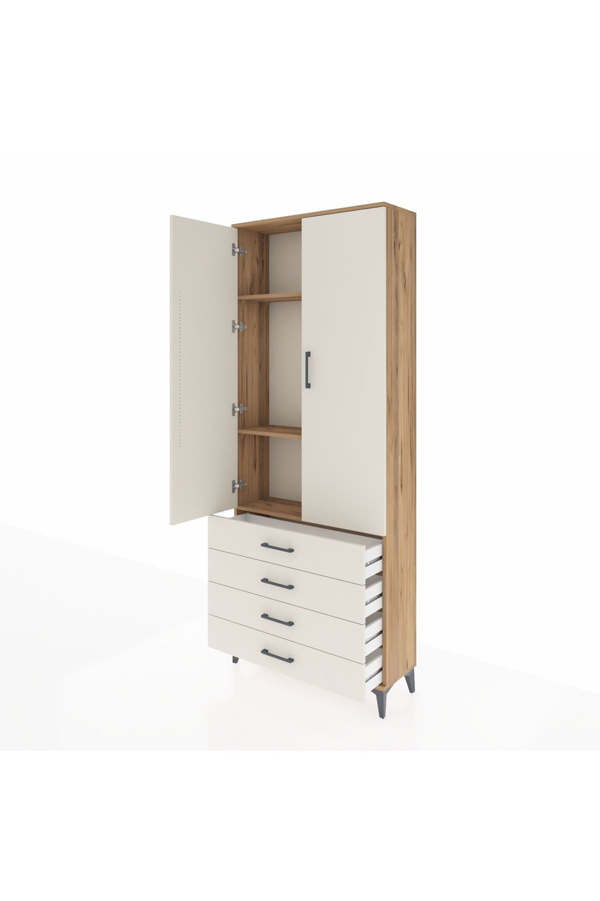 Arges Dolap 3 Raflı 4 Çekmeceli 2 Kapaklı 88x30x221 - S30M044V7A