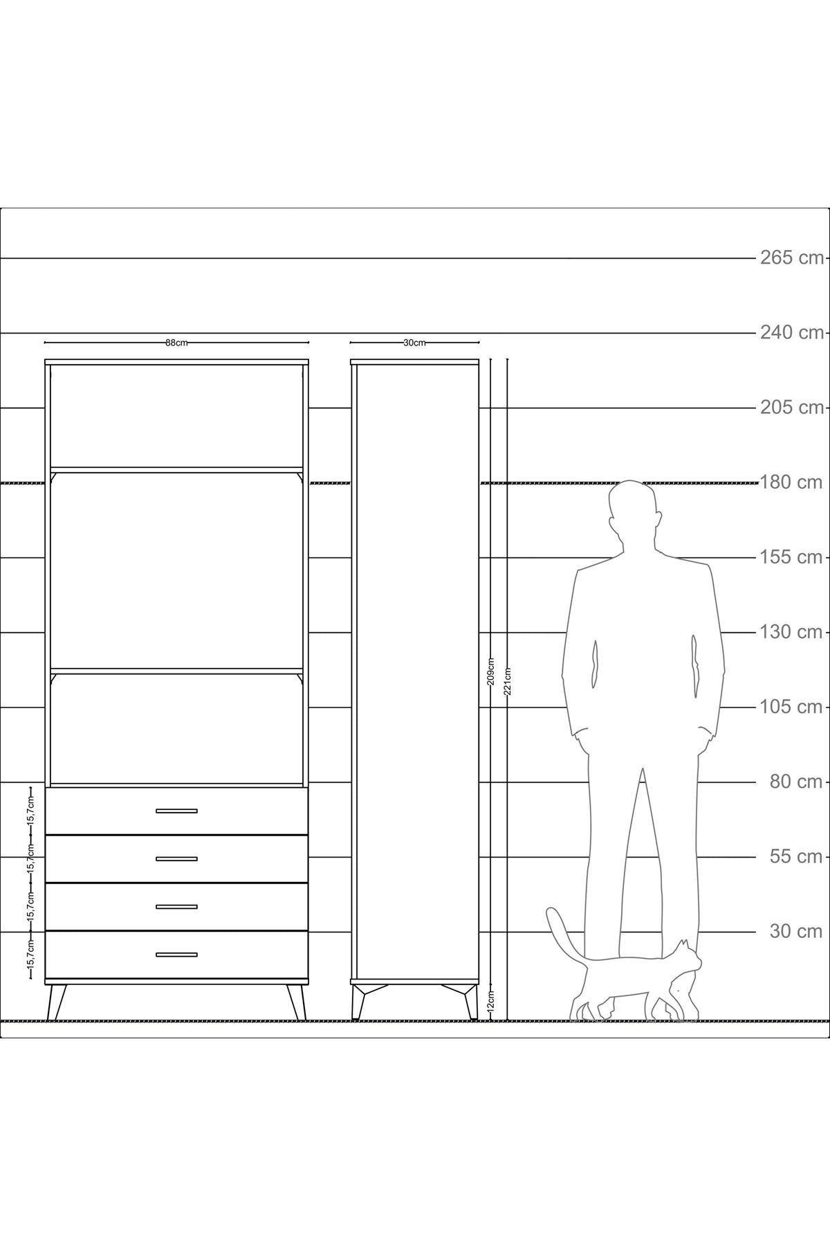 Arges Dolap 3 Raflı 4 Çekmeceli 88x30x221 - S30M045V2A