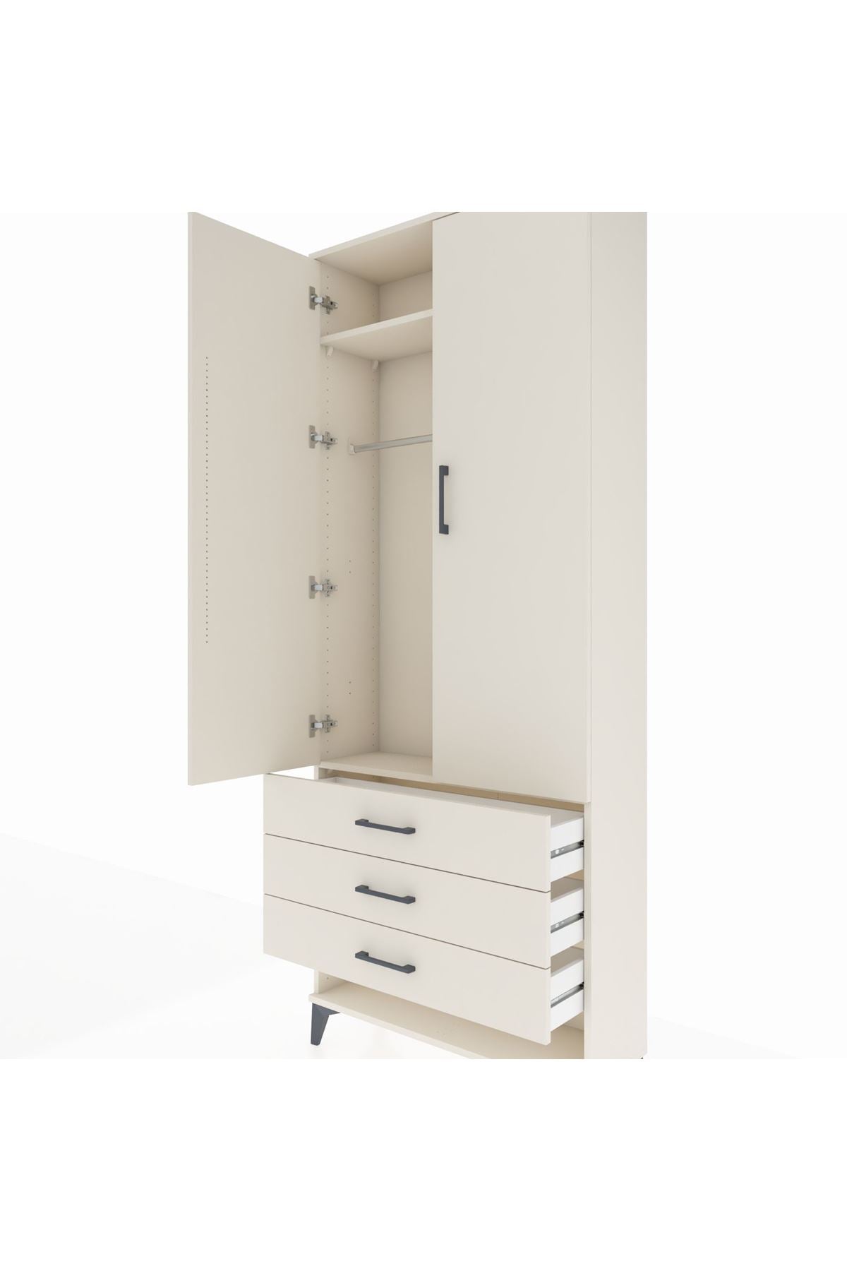 Arges Dolap 2 Raflı 3 Çekmeceli Tek Askılı 88x30x221 - S30M046V1A