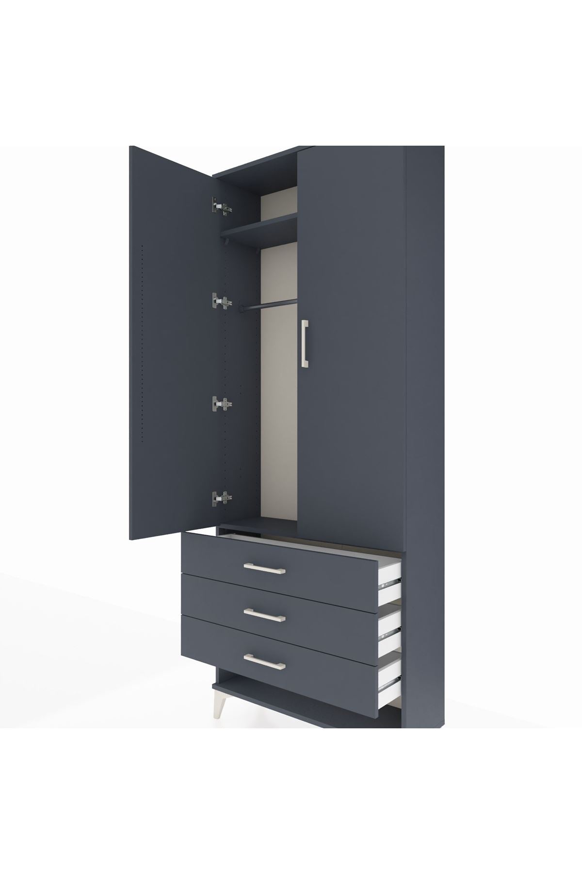 Arges Dolap 2 Raflı 3 Çekmeceli Tek Askılı 88x30x221 - S30M046V5A