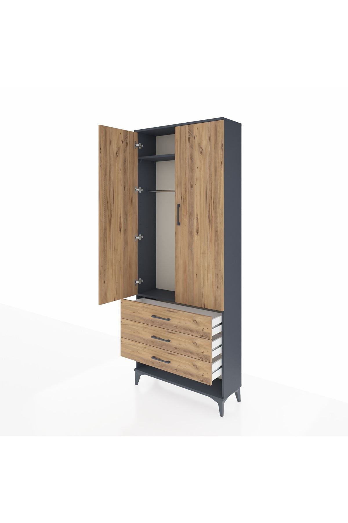 Arges Dolap 2 Raflı 3 Çekmeceli Tek Askılı 88x30x221 - S30M046V6A
