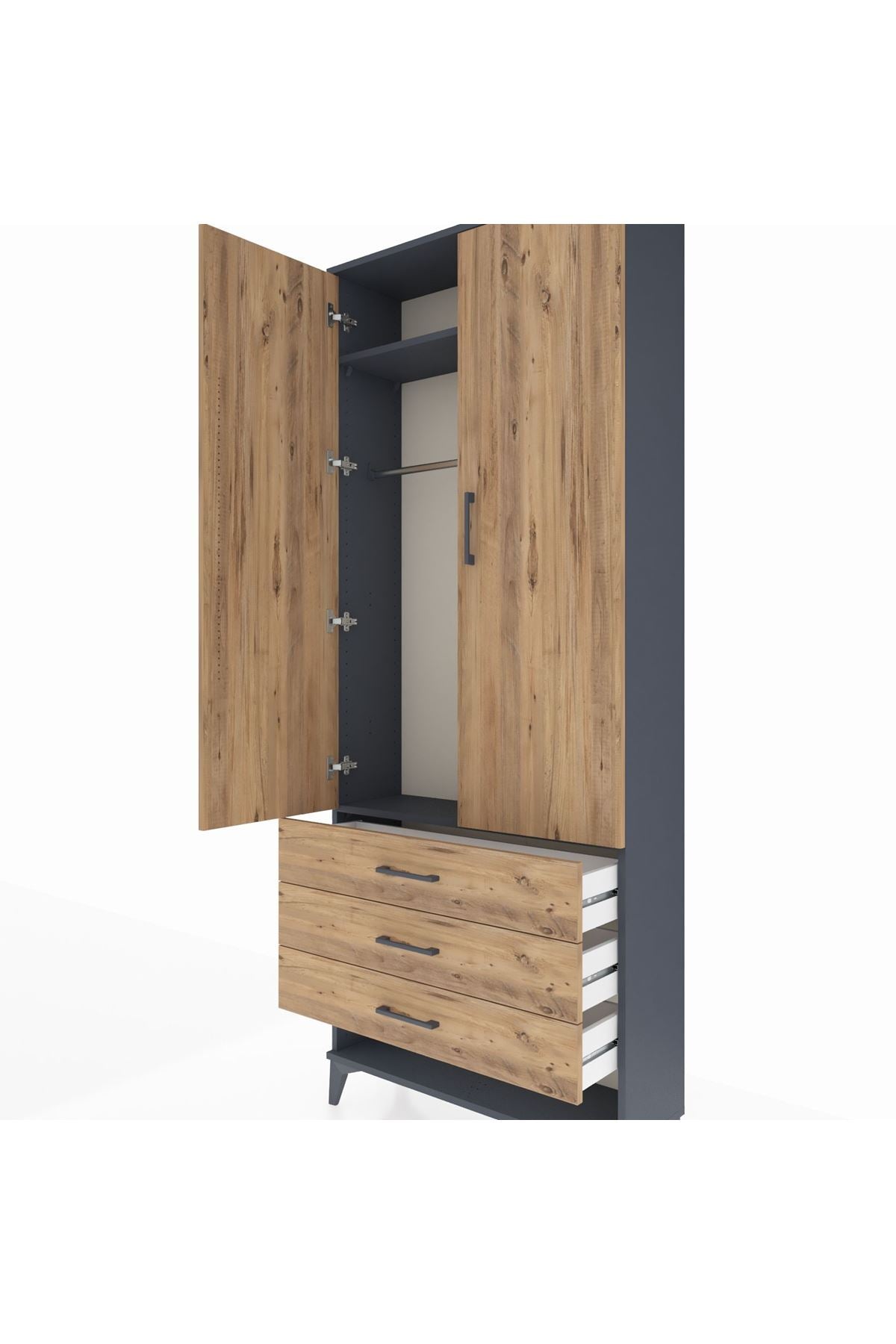 Arges Dolap 2 Raflı 3 Çekmeceli Tek Askılı 88x30x221 - S30M046V6A
