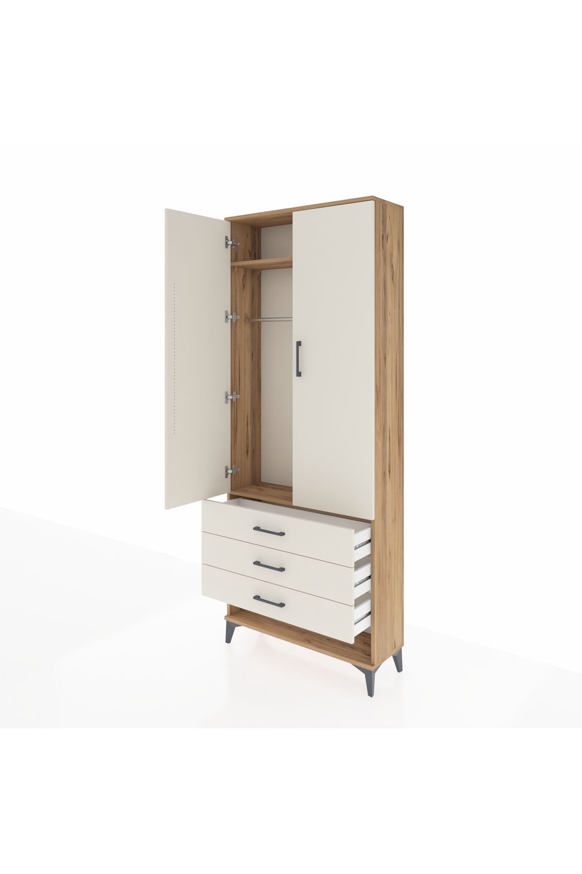 Arges Dolap 2 Raflı 3 Çekmeceli Tek Askılı 88x30x221 - S30M046V7A