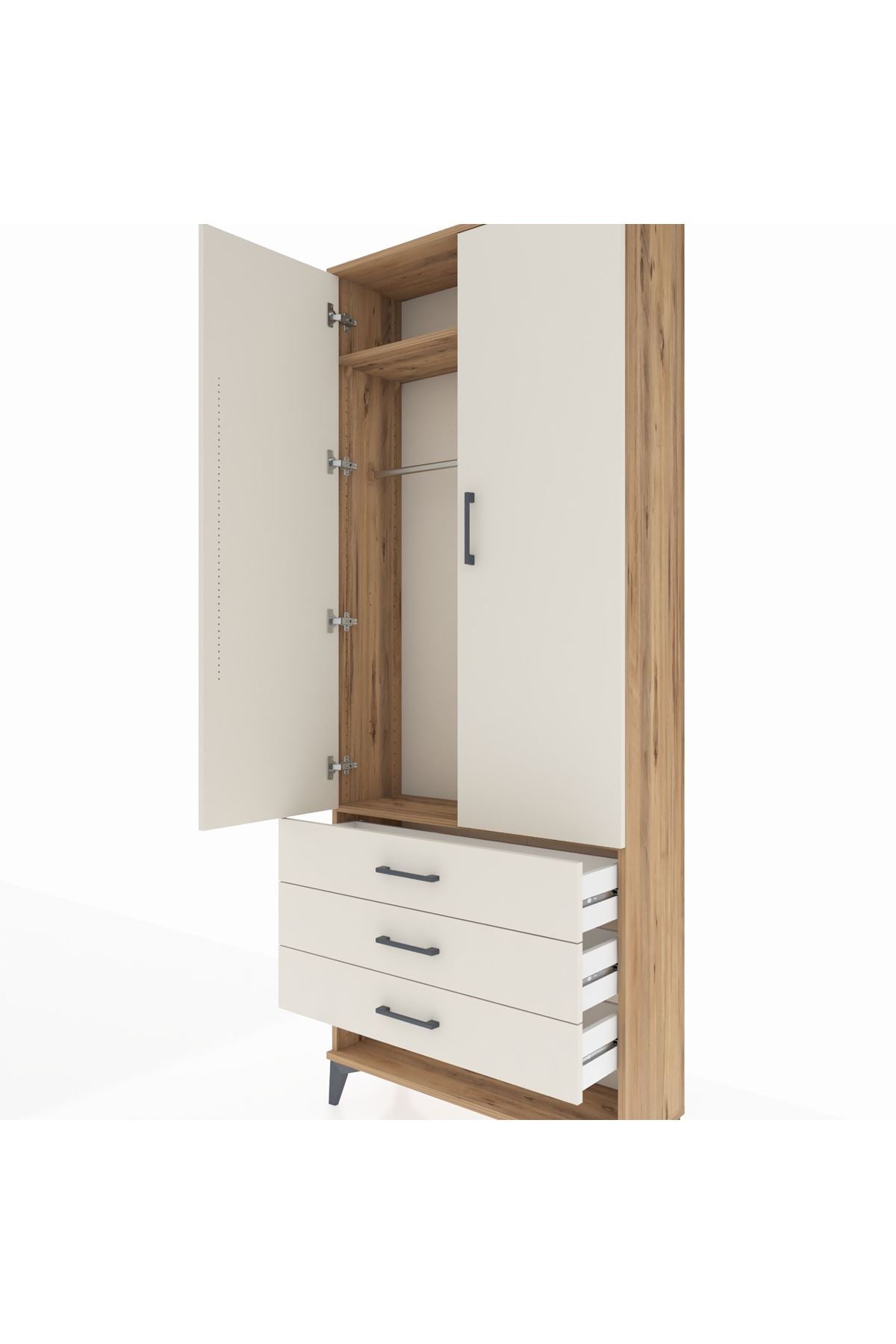 Arges Dolap 2 Raflı 3 Çekmeceli Tek Askılı 88x30x221 - S30M046V7A