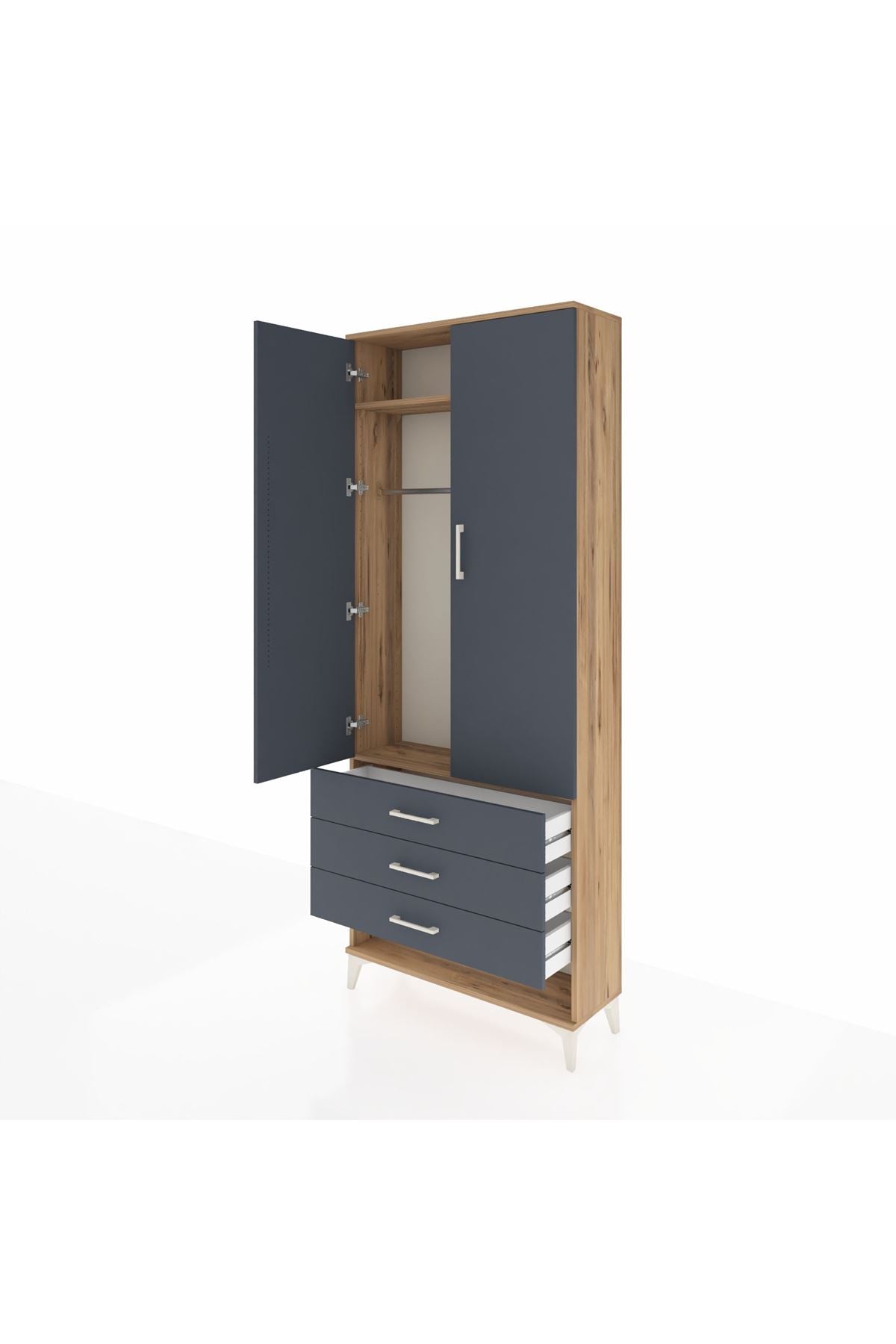 Arges Dolap 2 Raflı 3 Çekmeceli Tek Askılı 88x30x221 - S30M046V8A