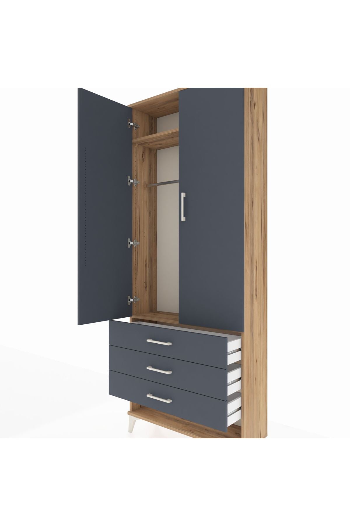 Arges Dolap 2 Raflı 3 Çekmeceli Tek Askılı 88x30x221 - S30M046V8A