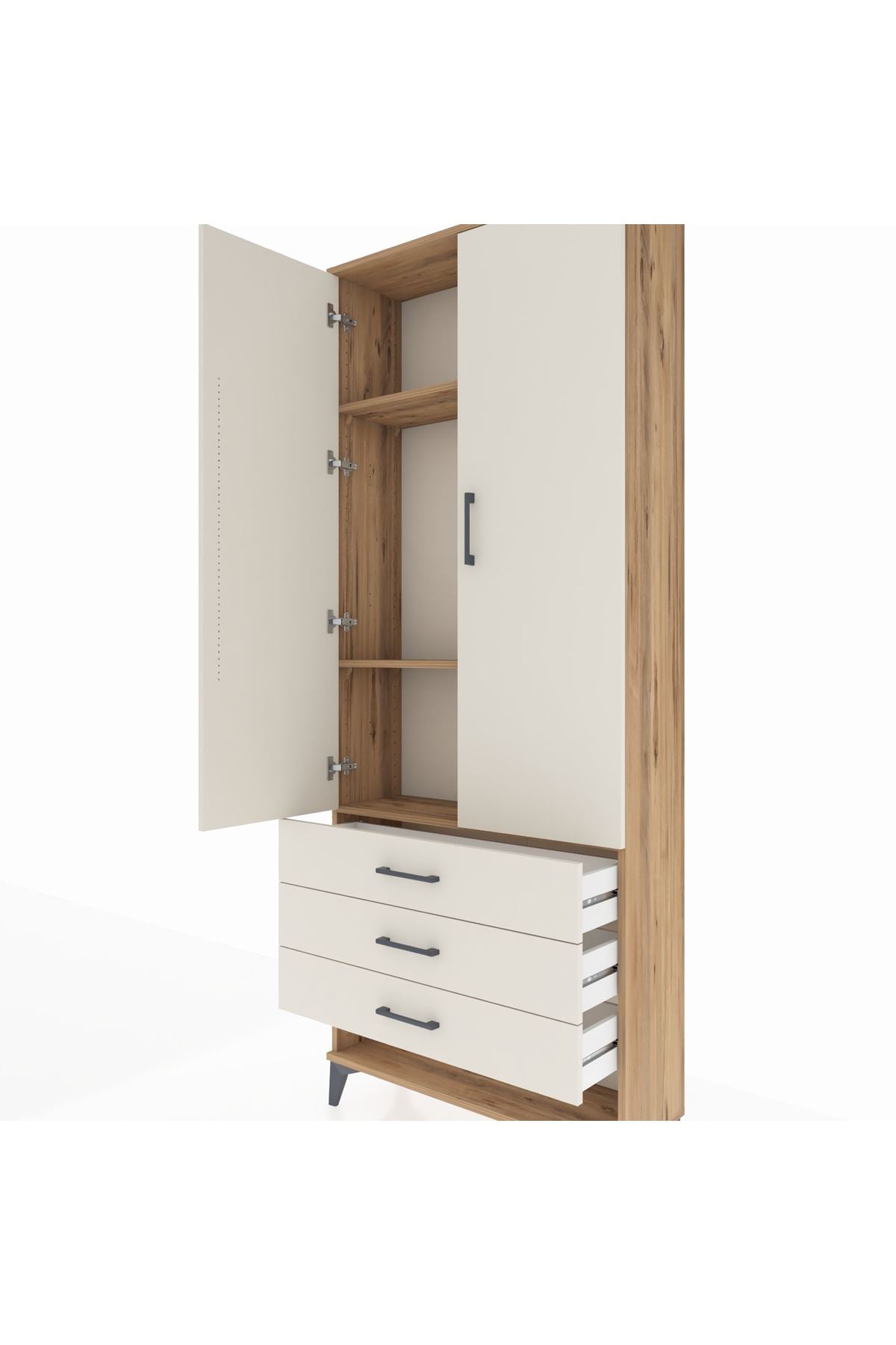 Arges Dolap 3 Raflı 3 Çekmeceli 2 Kapaklı 88x30x221 - S30M047V7A